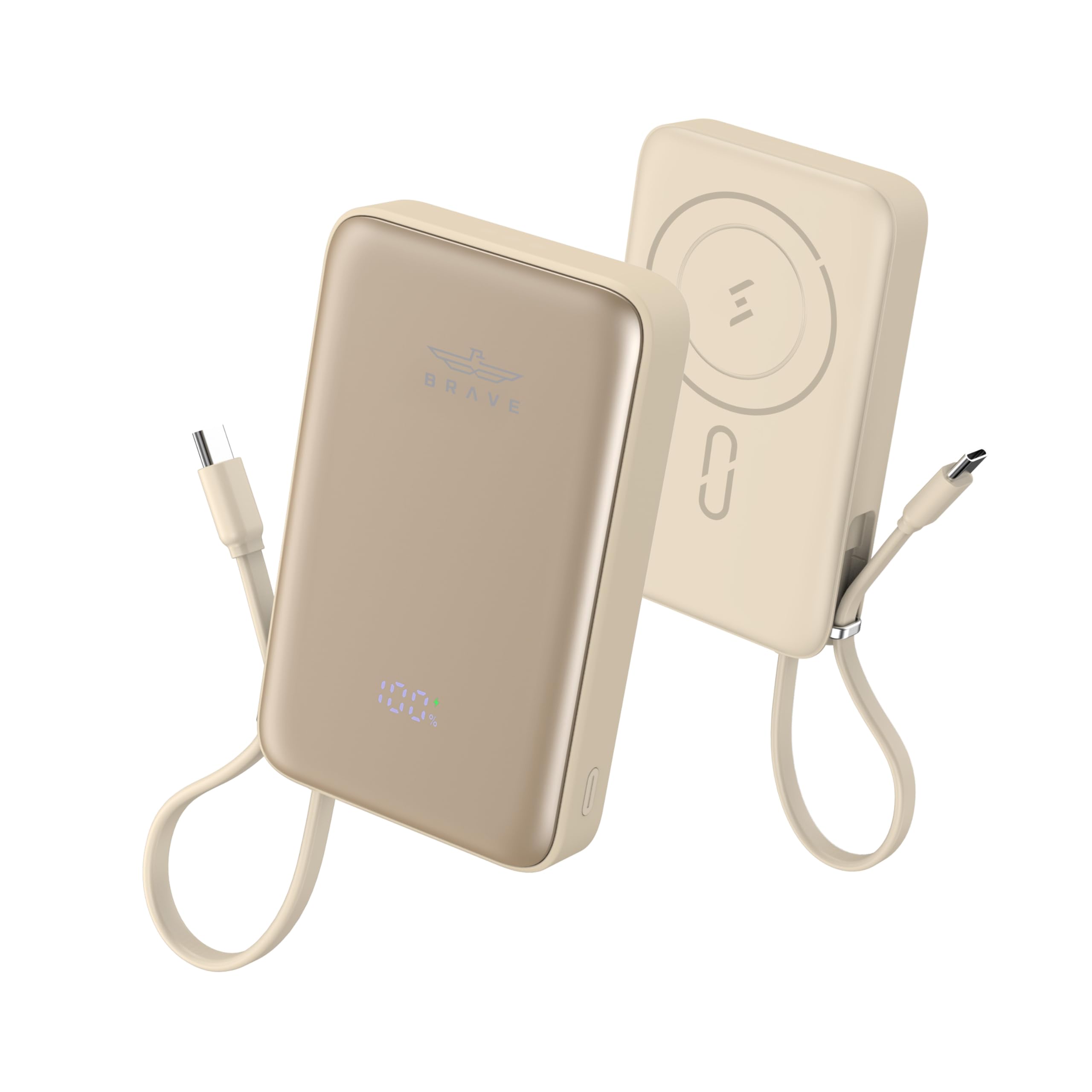 پاور بانک مگنتیک بریو مگپاور الترا ۱۰,۰۰۰ میلی آمپر با کابل USB-C داخلی، شارژ سریع تا ۲۰ وات، نمایش دیجیتال LED، خروجی ۱۵ وات پاور بانک بی سیم مگسیف برای آیفون ۱۶ پرو مکس، مدل BP-۲۶G (طلایی) ۱۰K-۲۰W-مگنتیک-با-کابل-نمایش طلایی