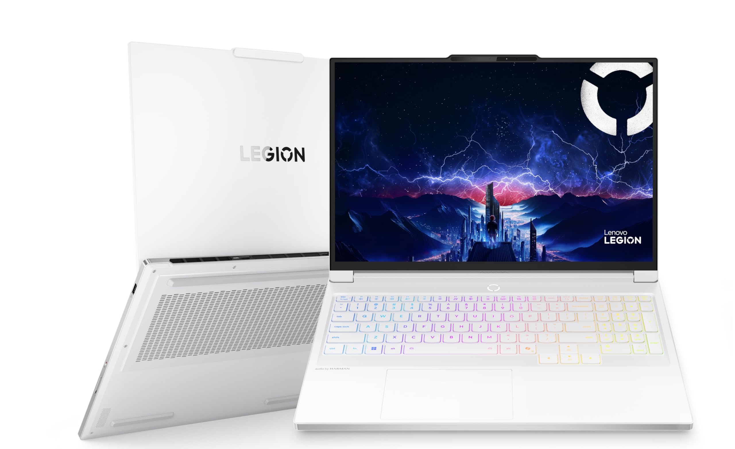لپ تاپ بازی لنوو Legion 7 16IAX10 AI 16 اینچی با صفحه نمایش OLED WQXGA 240Hz، اینتل اولترا 9 275HX، 32GB رم، 2TB حافظه‌ی جامد، RTX 5070 با 8GB GDDR7، صفحه کلید RGB انگلیسی به عربی، ویندوز 11، رنگ سفید یخی [83KY001NAX] + 2 سال خدمات پریمیم