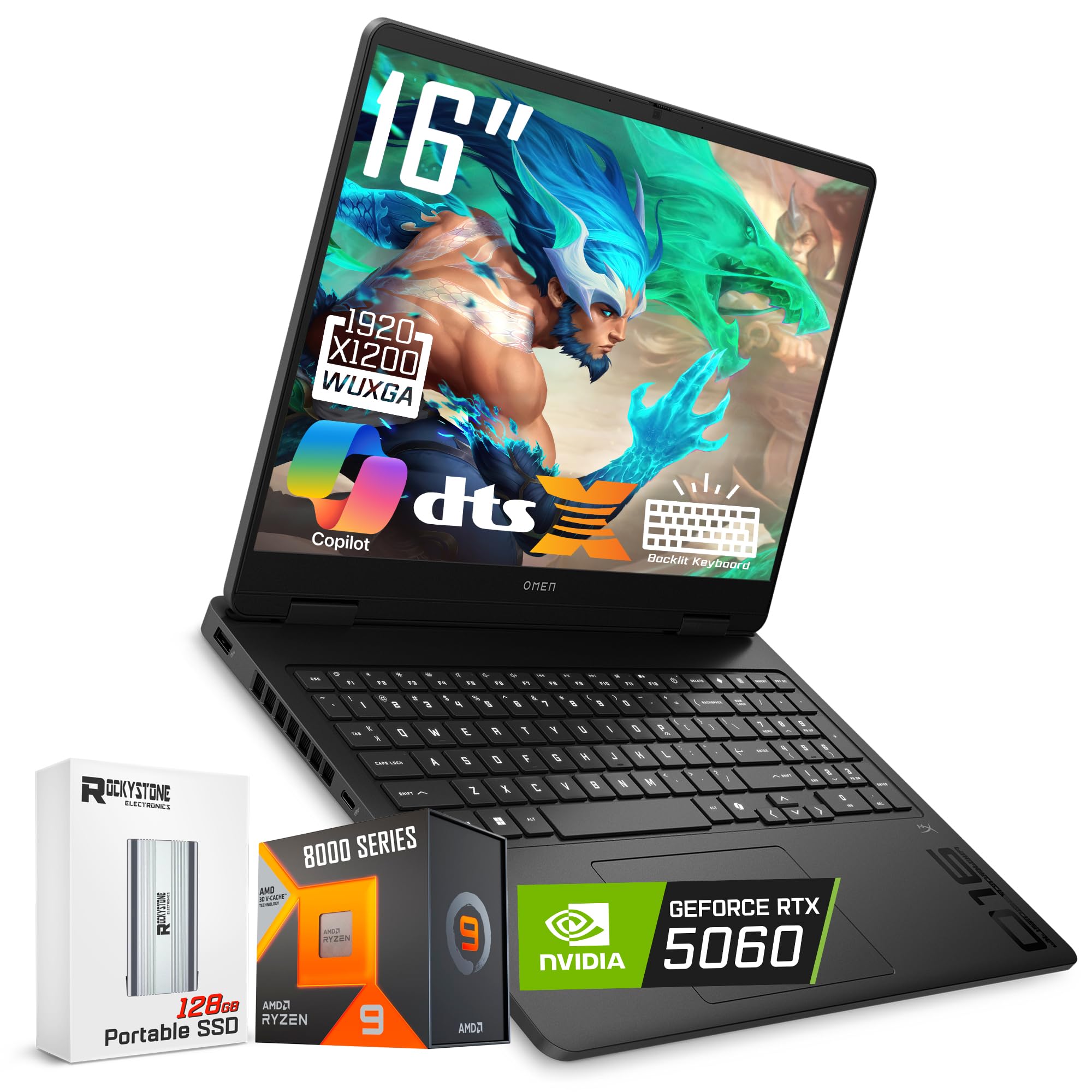 لپ تاپ بازی HP OMEN 16، صفحه نمایش 144Hz با رزولوشن 1920 × 1200، پردازنده Ryzen 9 8940HX (> i9-13900H، 5.3 گیگاهرتز)، کارت گرافیک GeForce RTX 5060، صفحه کلید با نور پس‌زمینه RGB، وب‌کم 1080p، WiFi 6، ویندوز 11 Home، رنگ مشکی (32GB RAM DDR5 | 2TB SSD)، 32GB RAM | 2TB SSD ویندوز 11 Home