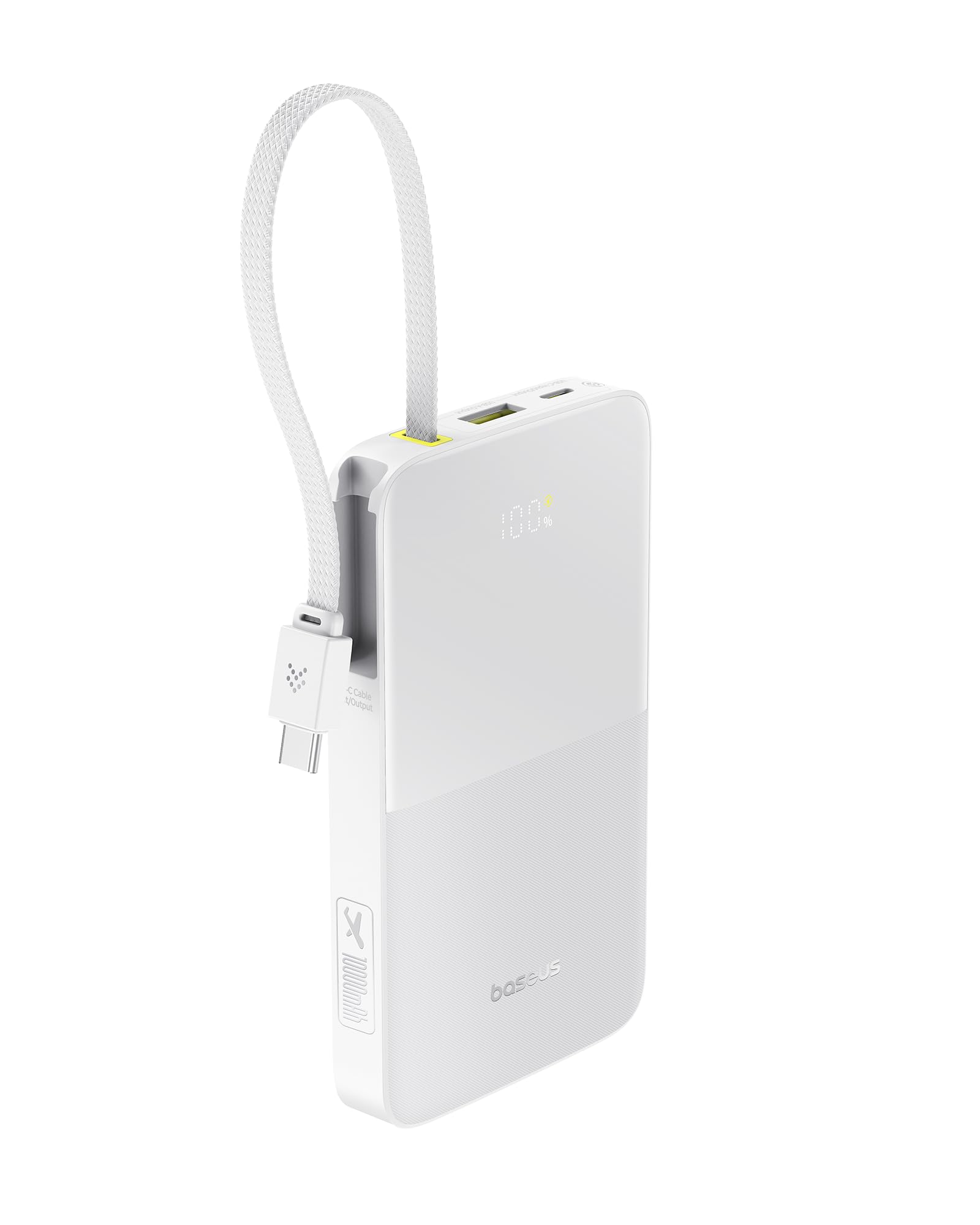 پاور بانک Baseus EnerFill Bipow2 Pro 10000mAh با شارژدهی سریع 22.5 وات USB-C PD و QC 3.0، کابل USB-C نایلونی داخلی، نمایشگر دیجیتال LED، شارژر قابل حمل کوچک برای آیفون 16، تاییده هواپیما، رنگ سفید 10000mAh-22.5W