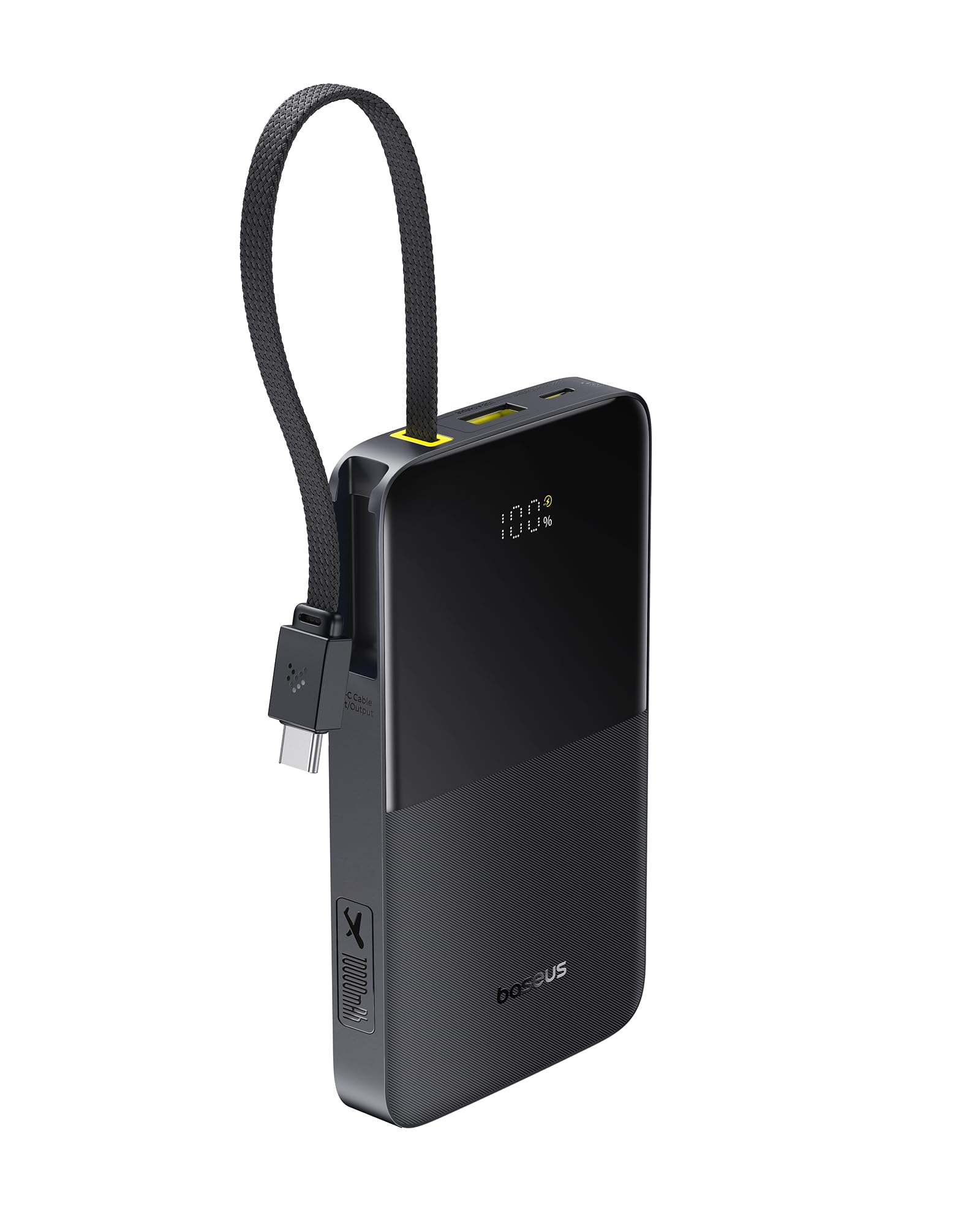 پاوربانک Baseus EnerFill Bipow2 Pro با ظرفیت 10000mAh با شارژر سریع 22.5 وات USB-C PD و QC 3.0،   کابل USB-C نایلون داخلی، نمایشگر دیجیتال LED، شارژر قابل حمل کوچک برای آیفون 16، تایید شده توسط هواپیما، رنگ مشکی 10000mAh-22.5W