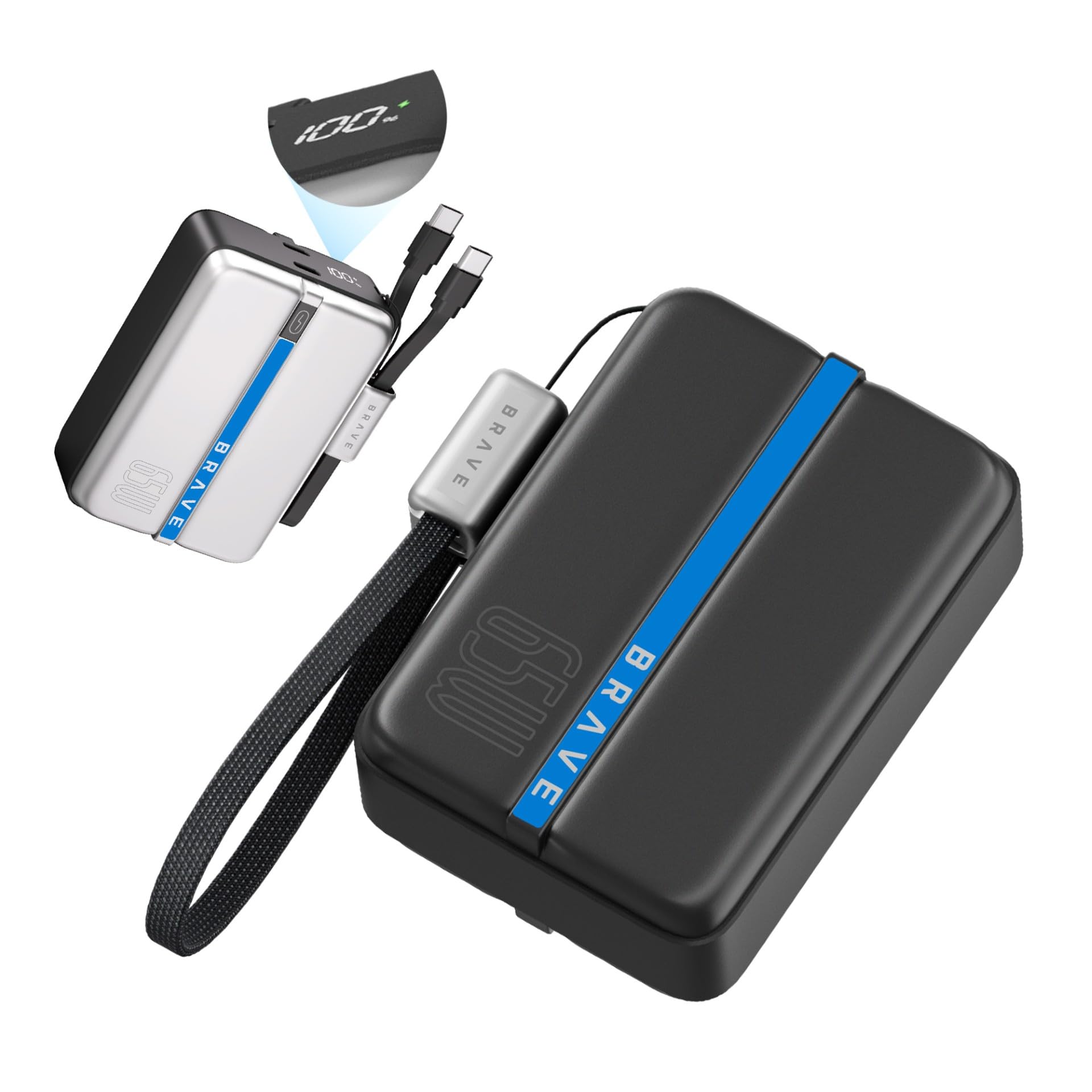 پاور بانک BRAVE Thunder Charge 20000mAh، شارژر قدرتمند ۶۵ وات با نمایشگر LED، 2 پورت USB-C و 1 پورت USB-A، شارژر قابل حمل کوچک، شارژر باتری لپتاپ، بانک باتری برای مک بوک، آیفون، آیپد، لپتاپ - خاکستری/سیاه (BP-28) 20K-65W خاکستری/سیاه