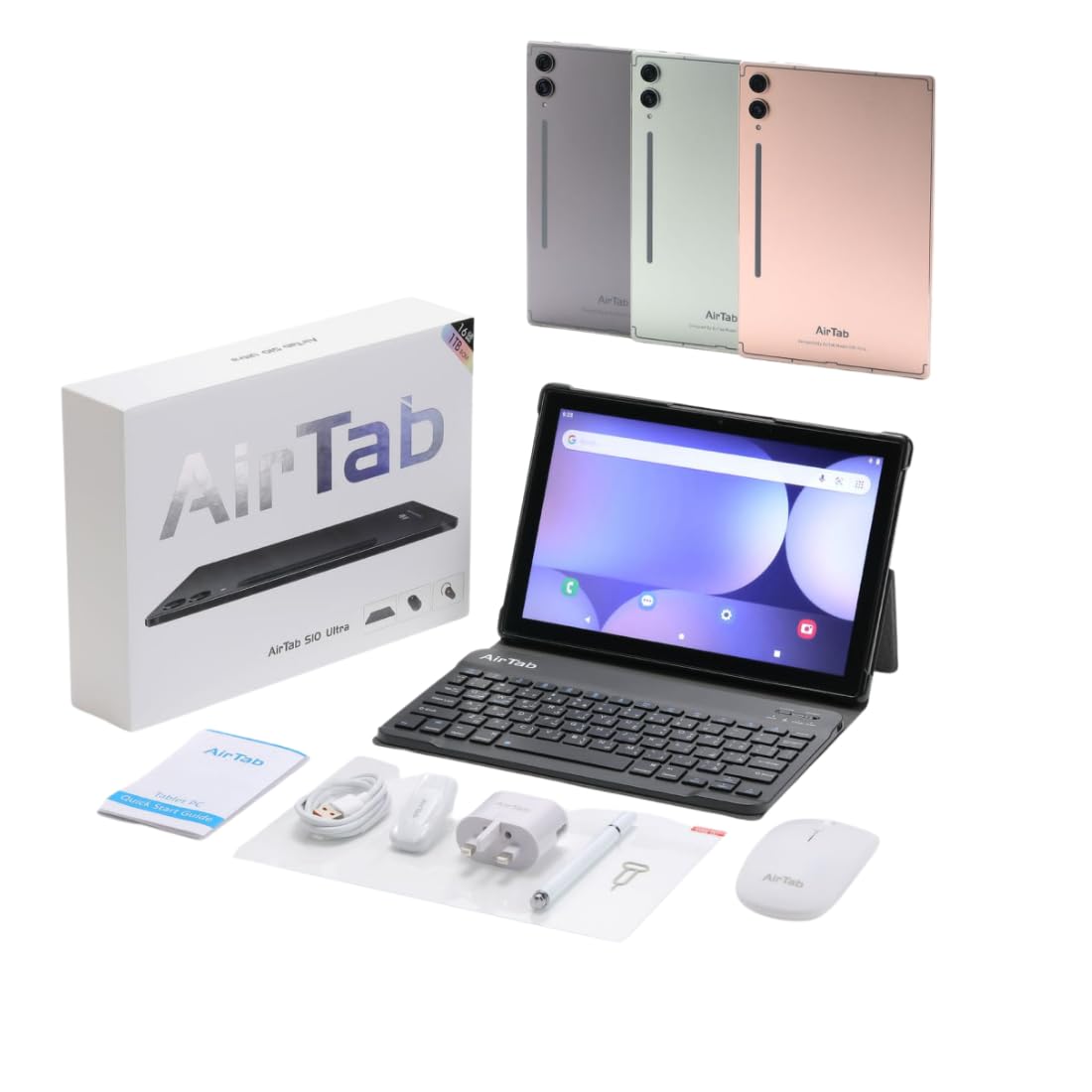 تبلت هوشمند AirTab 10.1 اینچی S10 ULTRA با سیستم عامل اندروید 13 با حافظه 1 ترابایت و رم 16 گیگابایت، چهار هسته‌ای، وای فای، ای LTE، دو سیم کارته، همراه با قلم لمسی و صفحه کلید - سبز