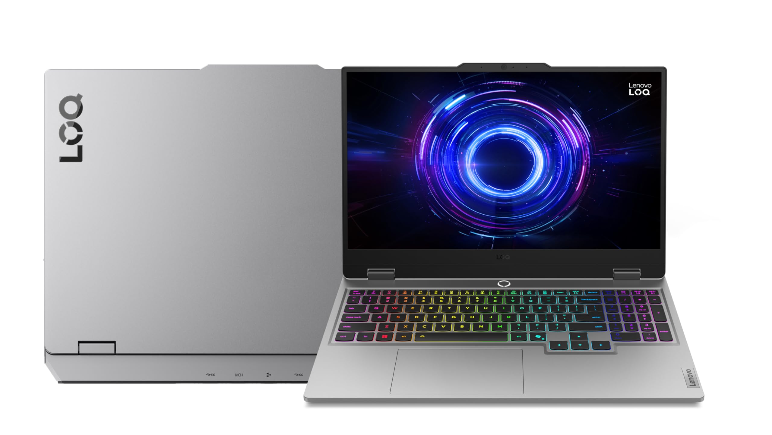 لپ تاپ بازی لنوو AI Gaming LOQ 15IRX10، 15.6 اینچ FHD 144Hz، Intel i7-13650HX، 24GB RAM، 512GB SSD، RTX 5060 8GB، صفحه کلید RGB انگلیسی-عربی، ویندوز 11، سایه لونا [83JE004FAX]