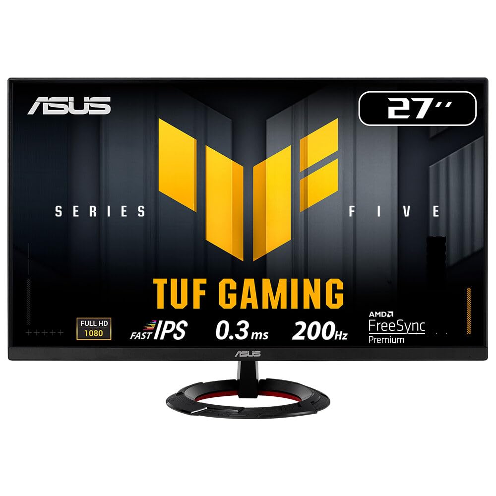 مانیتور بازی ASUS TUF Gaming Series VG279Q5R: 27 اینچ، Full HD (1920x1080)، 200Hz، IPS سریع، ELMB، 0.3 میلی‌ثانیه GTG (کمترین)، اسپیکر استریو، مرکز DisplayWidget، هوش مصنوعی - مشکی