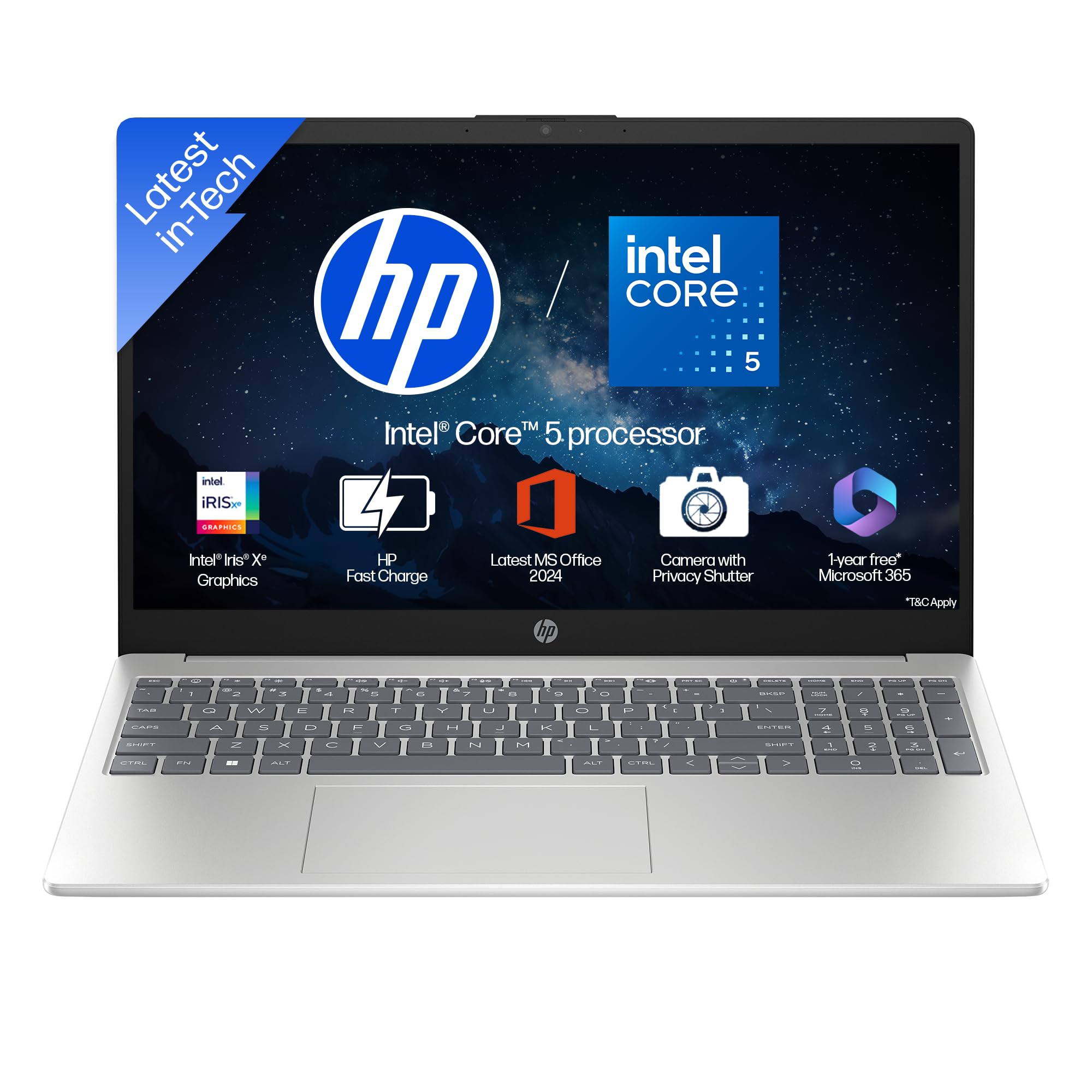 اچ‌پی (ارتقاء یافته) 15 اینچ، Intel Core i5-120U (16GB DDR4، 512GB SSD) FHD، ضدتابش، مایکرو‌ایج، 15.6 اینچ / 39.6 سانتی‌متر، ویندوز ۱۱، ام ۳۶۵ پایه (1 سال)، ورودی Office Home24، نقره‌ای، 1.59 کیلوگرم، دوربین FHD با پوشش حریم خصوصی