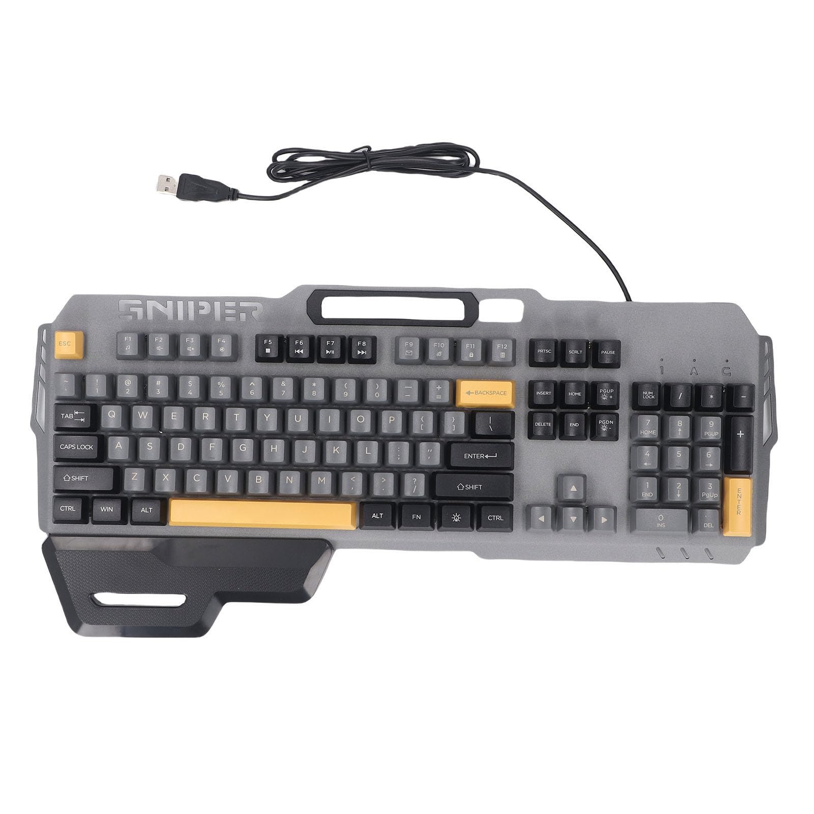 کیبورد بازی مکانیکی Asixxsix، باسیم USB با 104 کلید ارگونومیک اندازه کامل RGB با نور پس‌زمینه ارگونومیک شماره گذاری و استراحت مچ دست، ضد نفوذ آب برای کامپیوتر رومیزی لپ‌تاپ (خاکستری)