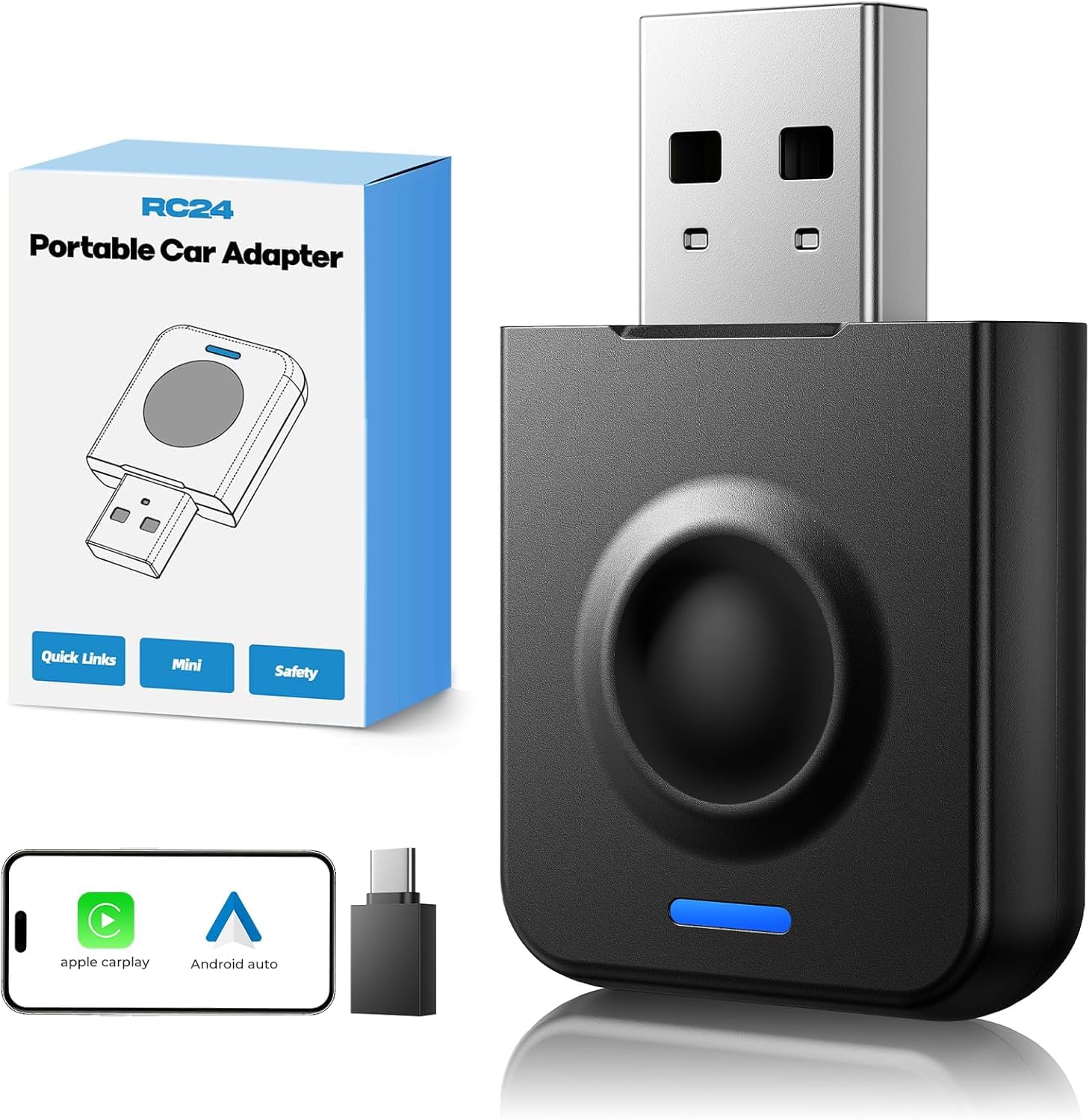 ترجمه:  
آداپتور بی‌سیم LAMTTO برای CarPlay و Android، تبدیل اندروید اتومبیل/کارپلی از سیمی به بی‌سیم به صورت ارتقاء سریع فوق‌العاده، مینی 2 در 1 کارپلی با پشتیبانی از OTA، پشتیبانی از نوع C/USB پایدار Plug-Play iOS 10+ Android 11+ RC24A