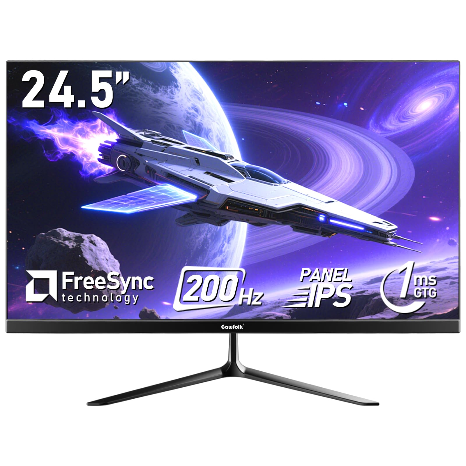 مانیتور بازی IPS مسطح Gawfolk 24.5 اینچ با فرکانس 200 هرتز صفحه نمایش کامپیوتر FHD 1080P (1920x1080) سریع با زمان پاسخ‌دهی 1 میلی‌ثانیه (GTG) 240cd/m² 99٪ sRGB مناسب برای بازی ها، سرگرمی و اداری با اسپیکرهای داخلی 24.5-اینچ-FHD200Hz-اسپیکرهای داخلی