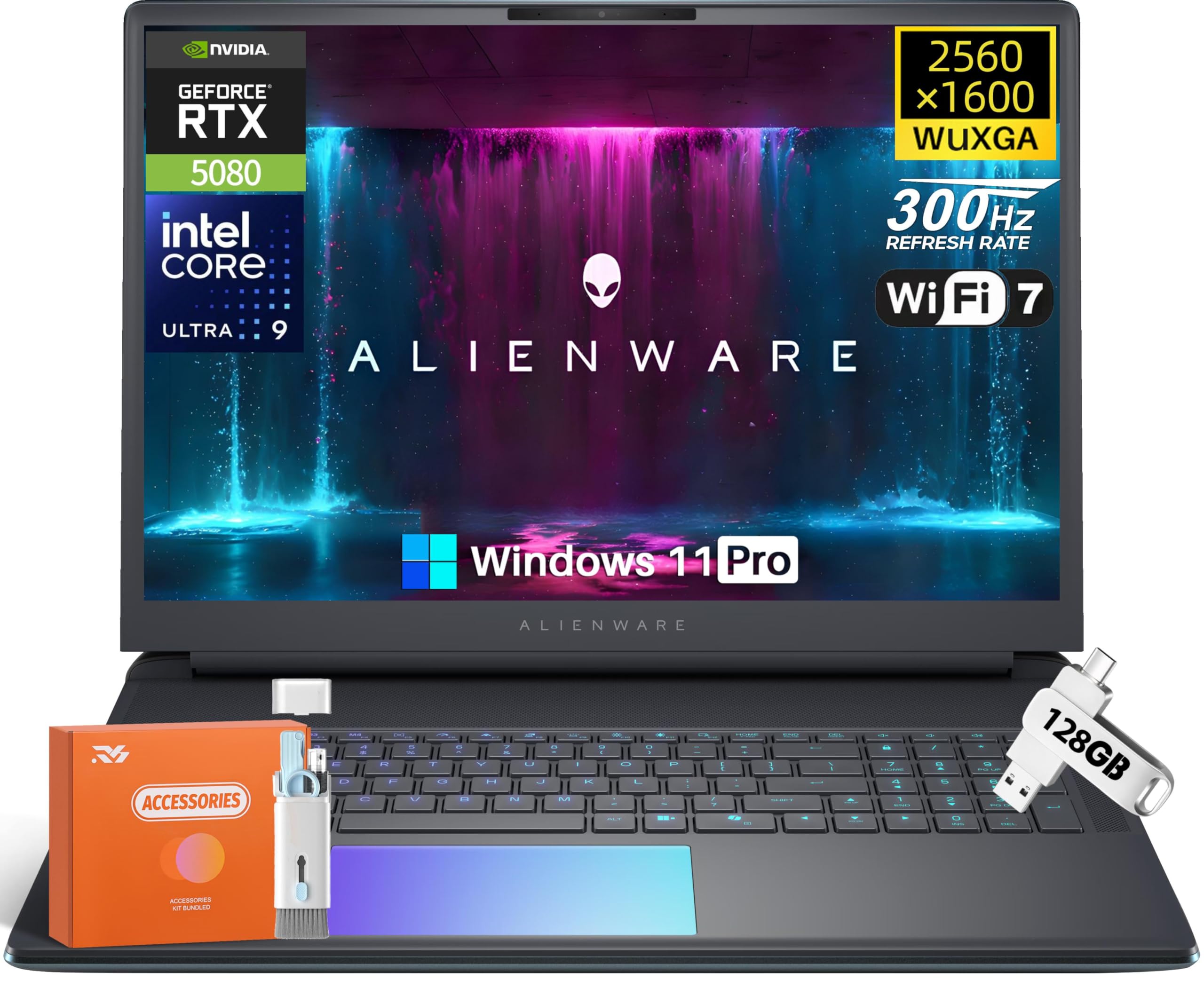 لپتاپ بازی Alienware 18 Area-51، صفحه نمایش 18 اینچی WQXGA با نرخ تازه‌سازی 300Hz و وضوح 2.5K، پردازنده اینتل آلترا 9 275HX (تا 5.4GHz)، کارت گرافیک NVIDIA RTX 5080، 64 گیگابایت DDR5، 2 ترابایت حافظه جامد SSD، Wi-Fi 7، دوربین 4K، صفحه کلید با نور پس زمینه، سیستم خنک‌کننده با چهار پروپلر، ویندوز 11 Pro، 64 گیگابایت رم، 2 ترابایت حافظه جامد SSD