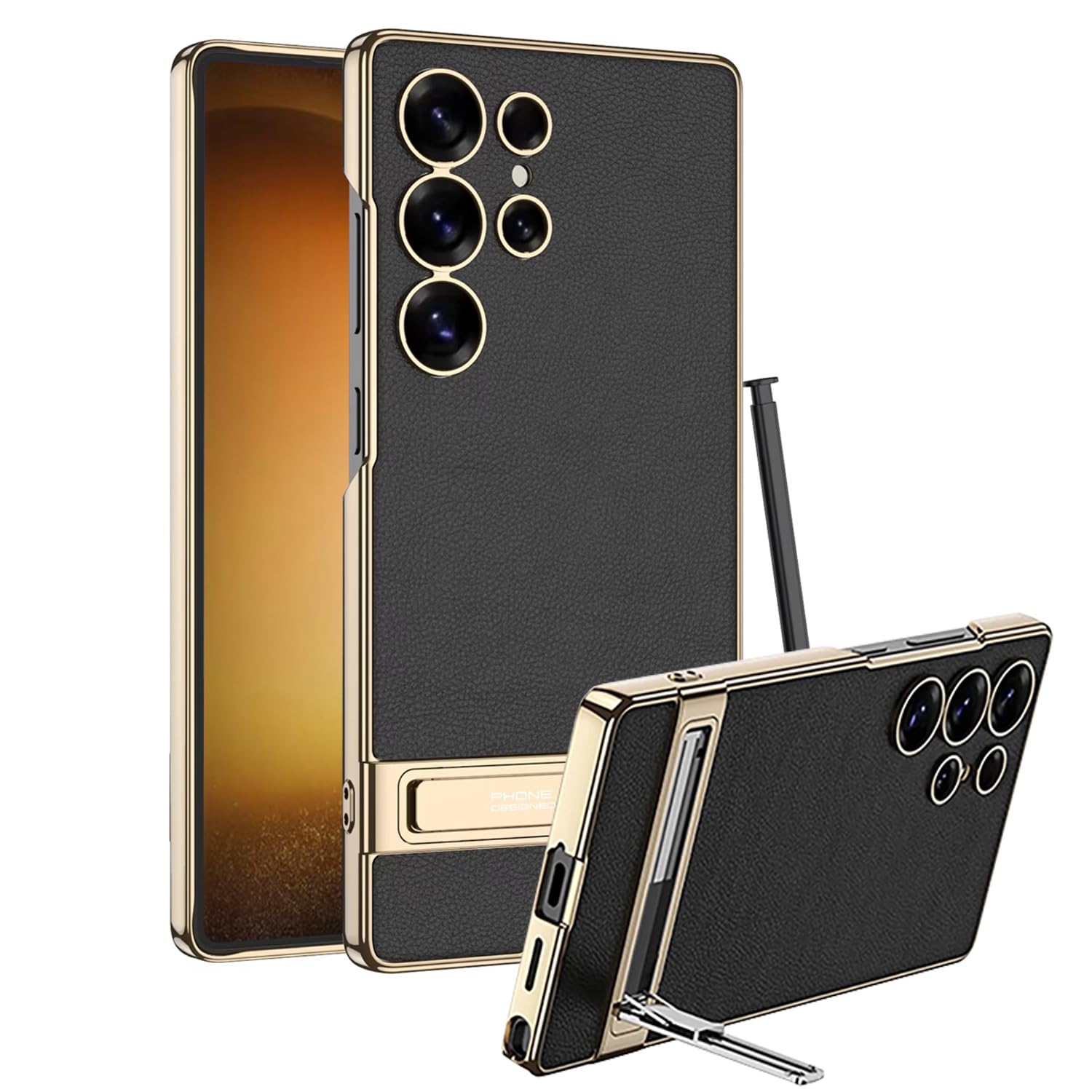 محافظ گوشی S25 Ultra، کیف چرم اصلی لوکس و با کیفیت برای سامسونگ گلکسی S25 Ultra - محافظ ضد ضربه با نگهدارنده قابل تنظیم (مشکی، سامسونگ S25 الترا) سامسونگ S25 الترا مشکی