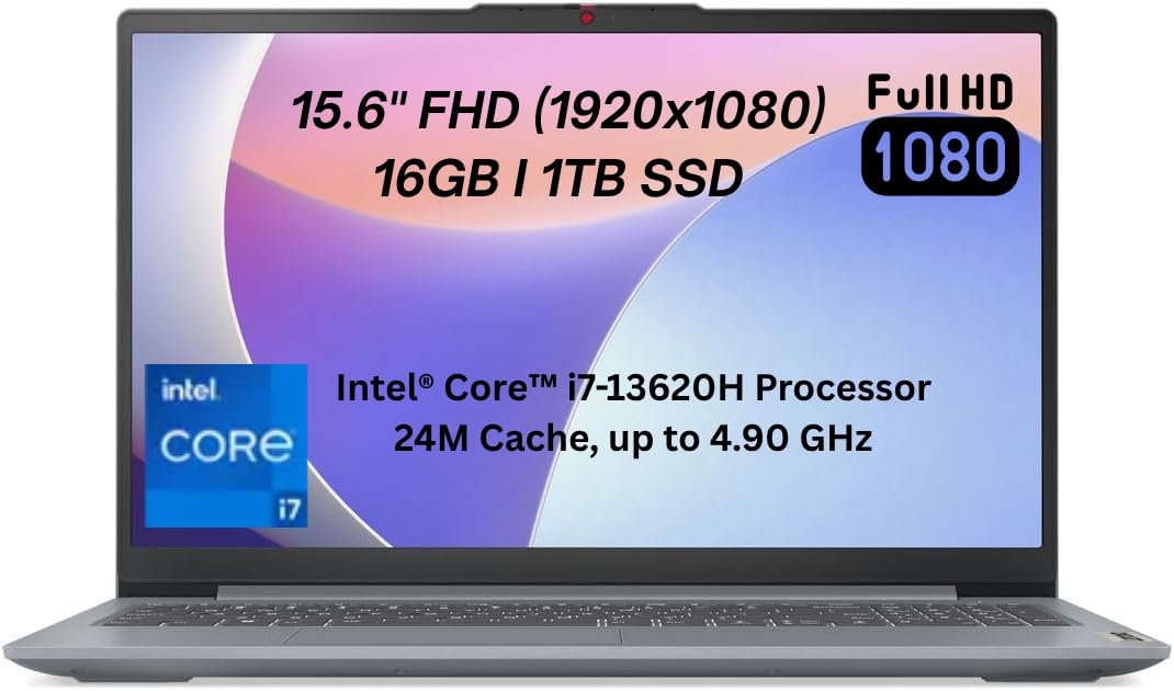 لپ تاپ لنوو ایدیاپد اسلیم 3 15IRH8 نسل 13 اینتل کور i7-13620H دارای صفحه نمایش FHD 15.6 اینچی، 16GB RAM، 1TB SSD، گرافیک اینتل UHD، ویندوز 11، صفحه کلید انگلیسی، رنگ سرد آرکتیک (ارتقاء یافته)