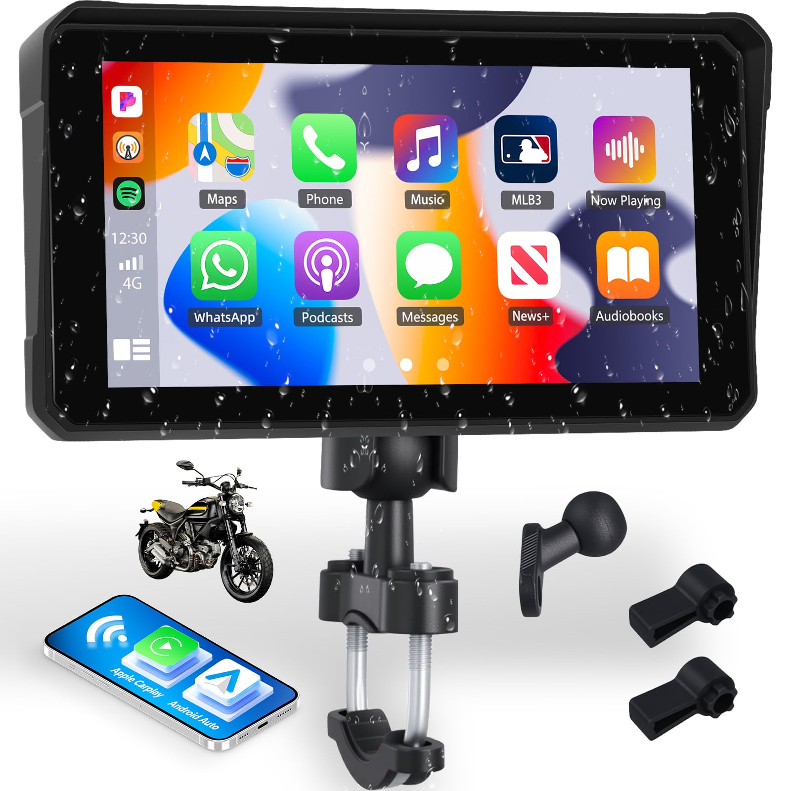 صفحه نمایش موتور سیکستاپ موتورسیکلت با وایرلس اپل CarPlay و اندروید اتو، 6 اینچ صفحه لمسی ضدآب، ردیابی مسیر GPS برای موتورسیکلت با پشتیبانی از دو بلوتوث، اتصال آینه، EQ، کنترل صدای سیری