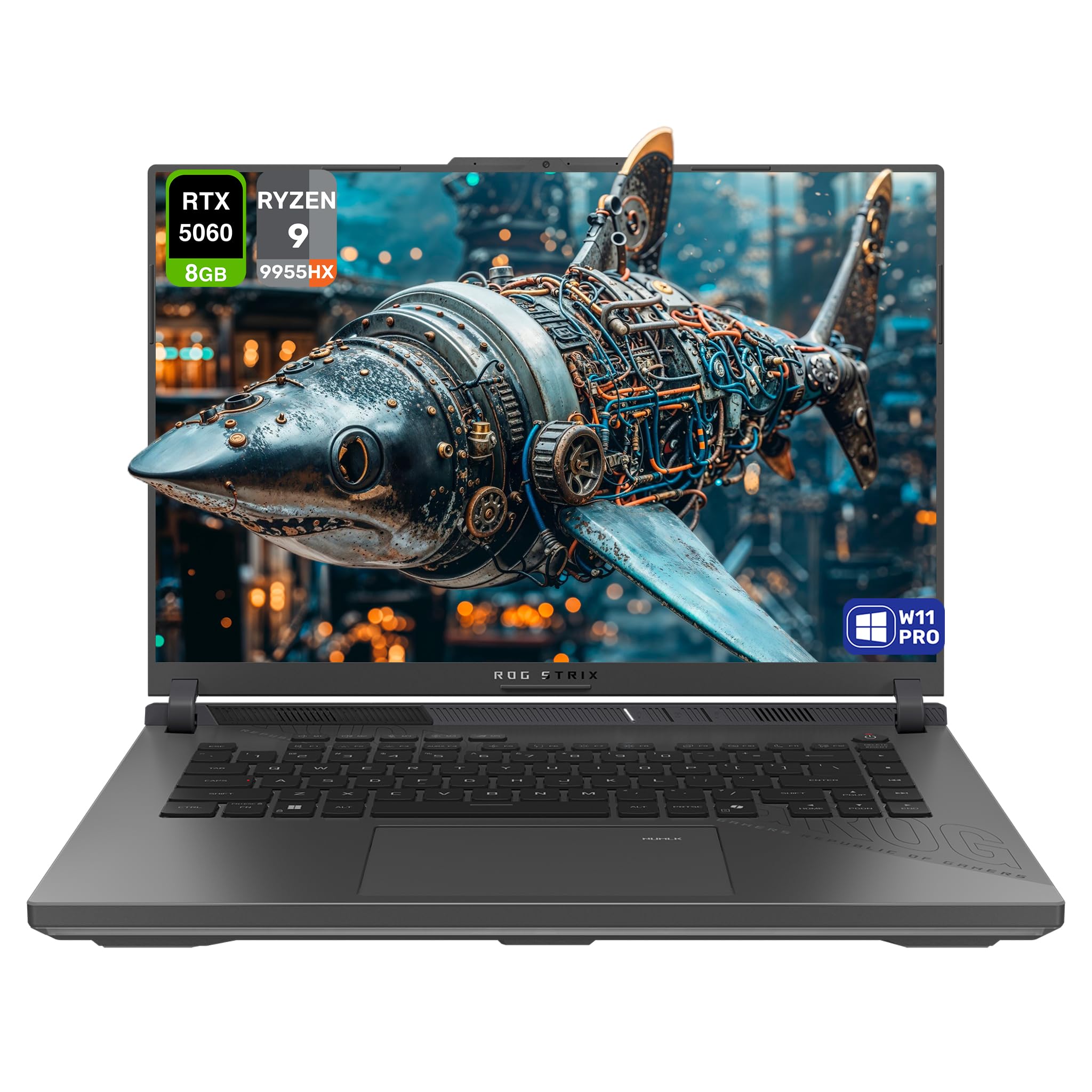 لپ تاپ بازی ASUS ROG Strix G16، AMD Ryzen 9-9955HX، ۳۲ گیگابایت RAM DDR5، ۲ ترابایت PCIe SSD، صفحه نمایش ۱۶ اینچی WUXGA (1920x1200) با فرکانس تازه ۱۶۵Hz، Nvidia GeForce RTX 5060، کیبورد ۴ منطقه ای RGB، ویندوز ۱۱ Pro، رنگ خاکستری اکلیپس ۳۲ گیگابایت RAM | ۲ ترابایت SSD W11 Pro