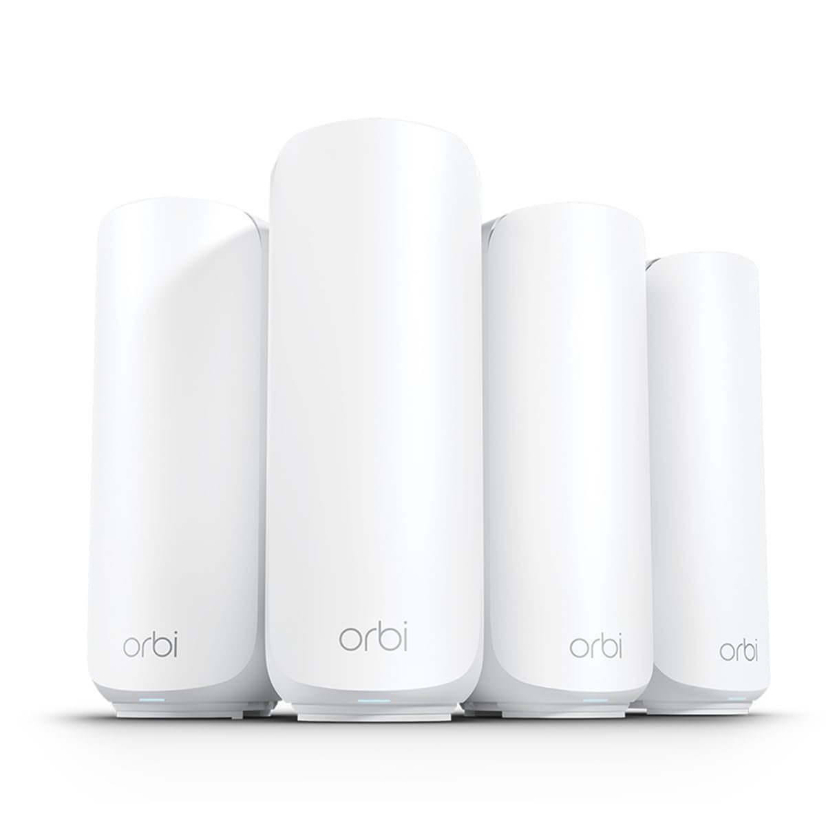 سیستم شبکه مش Orbi 370 سری دو بانده WiFi 7 از NETGEAR برای خانه (RBE374) - روتر بی‌سیم + 3 گسترش‌دهنده، امکانات امنیتی، 5 گیگابیت بر ثانیه، پوشش ۸۰۰۰ فوت مربع، ۷۰ دستگاه، پورت اینترنت 2.5 گیگابیت بر ثانیه، WiFi 7 BE5000، 4 بسته