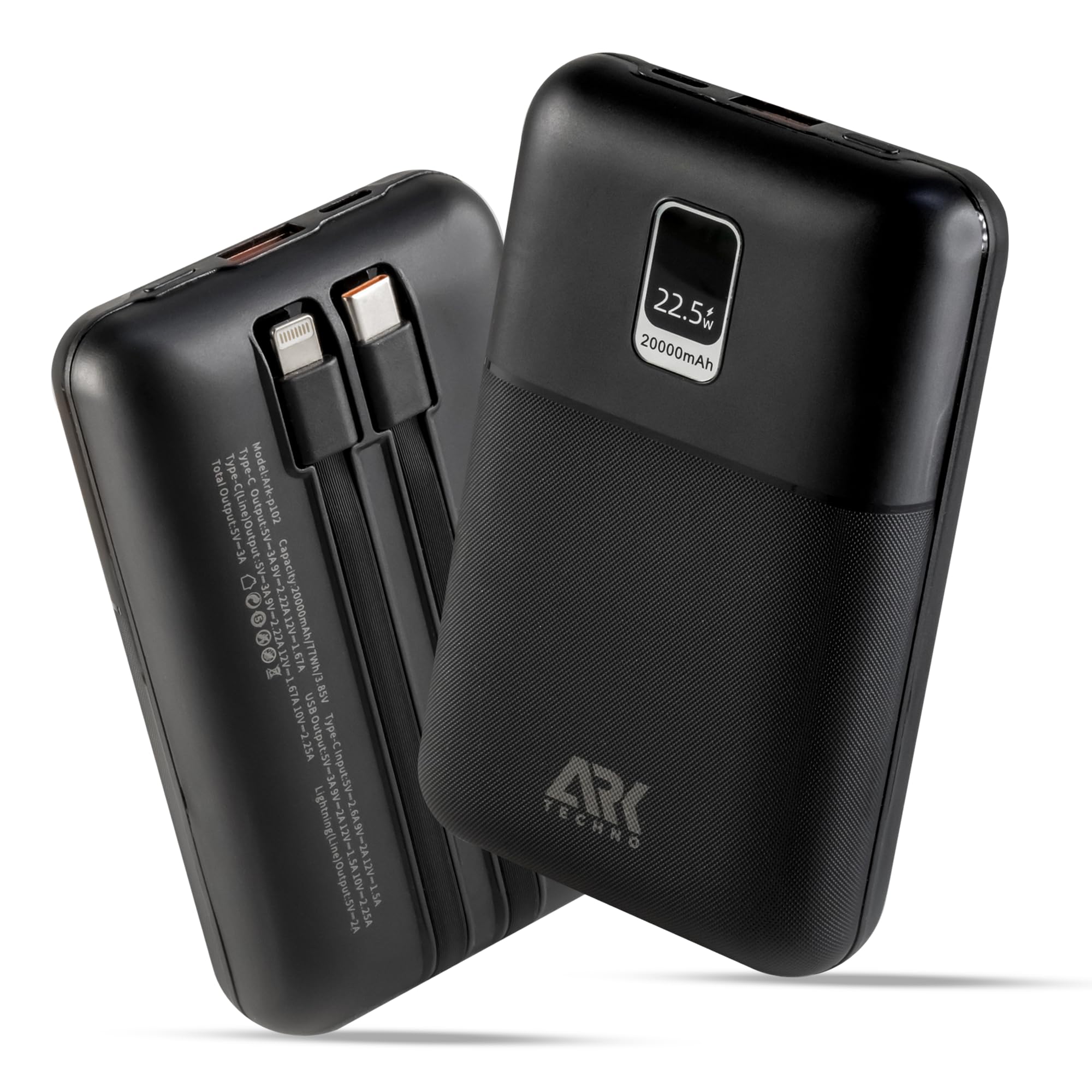 شارژر قابل حمل برای اندروید و آیفون | پاوربانک اسمارتفون | ورودی USB-C | نمایشگر دیجیتال LED (مشکی، 20000mAh) مشکی 20000mAh