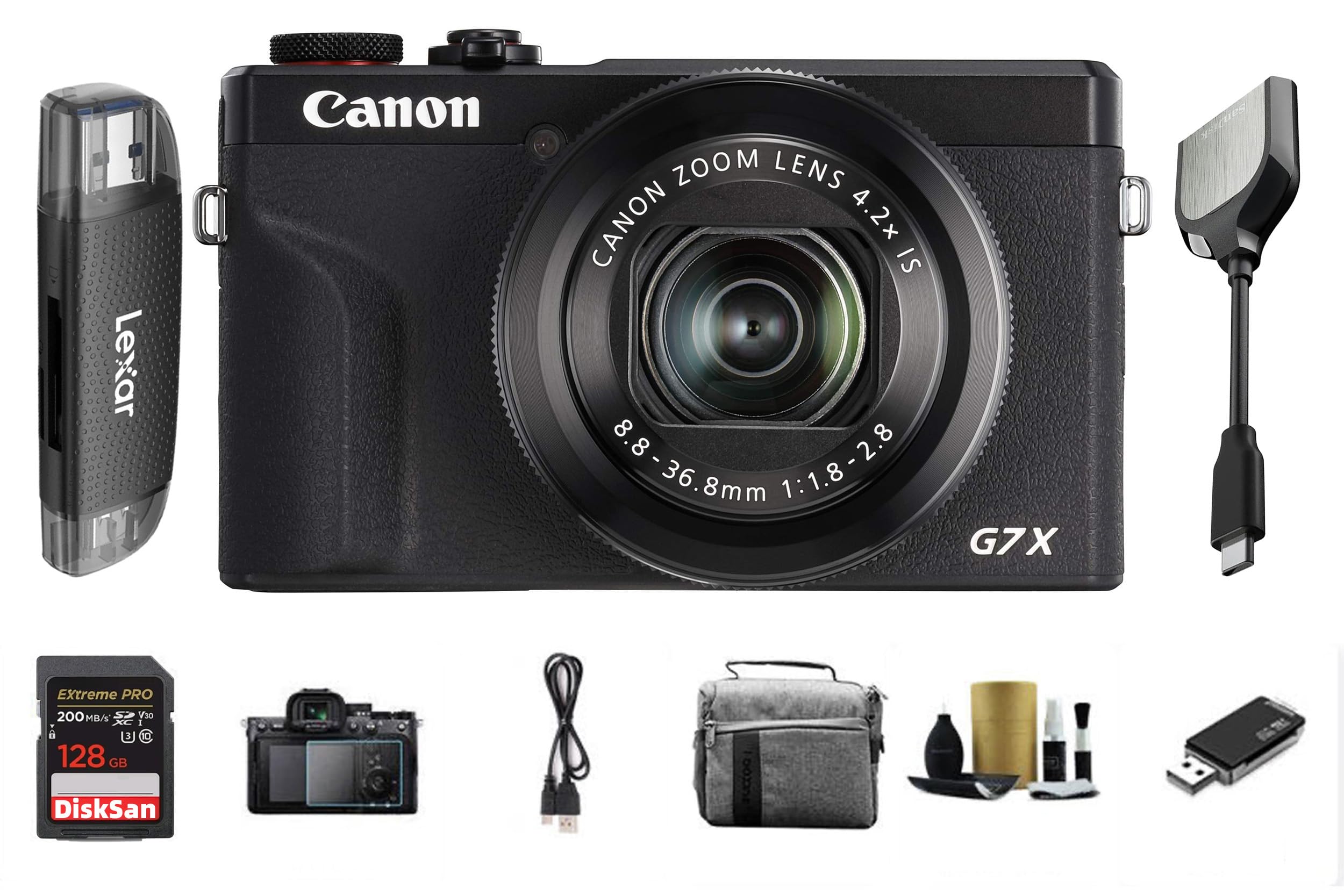 دوربین دیجیتال PowerShot G7X Mark III با سنسور ۱ اینچی ۲۰.۱ مگاپیکسل، ویدیو ۴K، زوم اپتیکال ۴.۲ برابر، لنز ۲۴-۱۰۰ میلی‌متر f/۱.۸-۲.۸، وای‌فای، بلوتوث، دوربین کوچک برای عکاسی و ولاگینگ (مشکی)