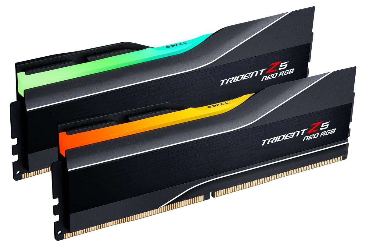 حافظه کامپیوتر رومیزی G.SKILL Trident Z5 Neo RGB Series DDR5 RAM (سری AMD Expo و Intel XMP 3.0) با ظرفیت 128GB (2x64GB)، با سرعت 6000MT/s و توابع CL36-44-44-96 و ولتاژ 1.25V - U-DIMM، رنگ مشکی مات (کد محصول: F5-6000J3644D64GX2-TZ5NR) 128GB (2x 64GB) DDR5-6000 با توابع 36-44-44-96 و ولتاژ 1.25V (EXPO/XMP 3.0) مشکی مات