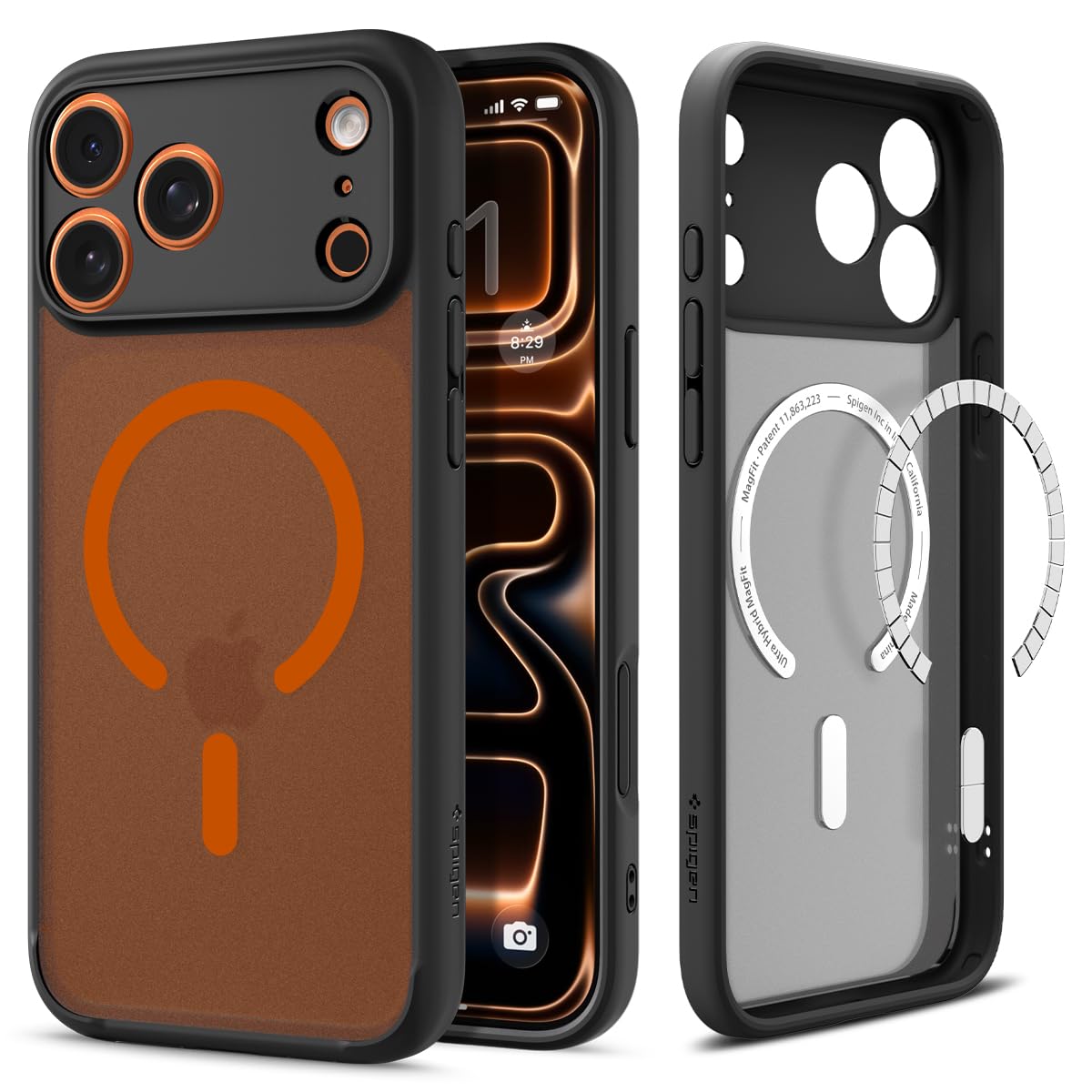 Spigen Ultra Hybrid MagFit طراحی شده برای محافظ گوشی iPhone 17 Pro Max [سازگار با MagSafe] (2025) - فراست مشکی نارنجی