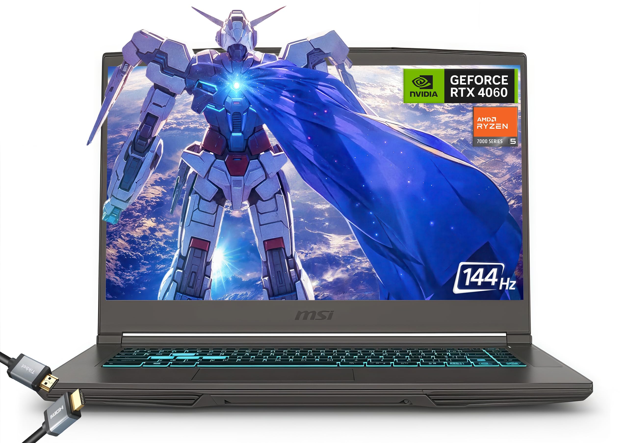 لپ تاپ بازی MSI Thin 15.6 اینچ با رزولوشن 144Hz Full HD، پنل IPS نازک، پردازنده AMD Ryzen 5 7535HS، کارت گرافیک NVIDIA GeForce RTX 4060 - ویندوز 11، همراه با کابل HDMI (2025) (رم 32GB | حافظه SSD PCIe 1TB)