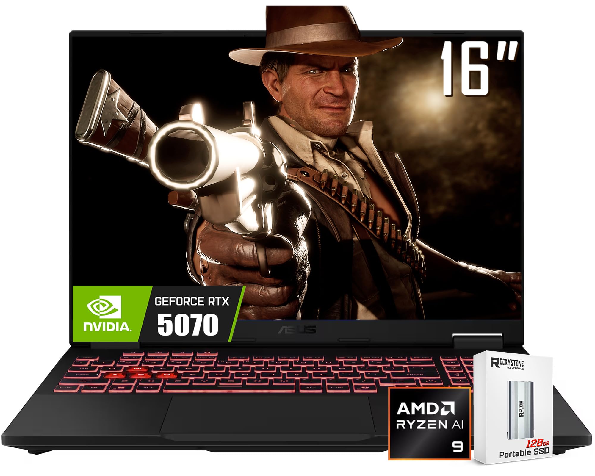 لپ تاپ Gaming ASUS 2025 TUF A16 با صفحه نمایش 16 اینچ FHD+ 165Hz و کارت گرافیک RTX 5070، پردازنده AMD Ryzen 9 270 (برابر با i9-12900، تا 5.2GHz)، حافظه RAM DDR5 32 گیگابایت، حافظه داخلی SSD PCIe 4.0 1 ترابایت، صفحه کلید با نور پس زمینه RGB، پورت Thunderbolt 4، ویندوز 11 Home، همراه با SSD قابل حمل 32 گیگابایت و 1024 گیگابایت حافظه داخلی SSD ویندوز 11 Home