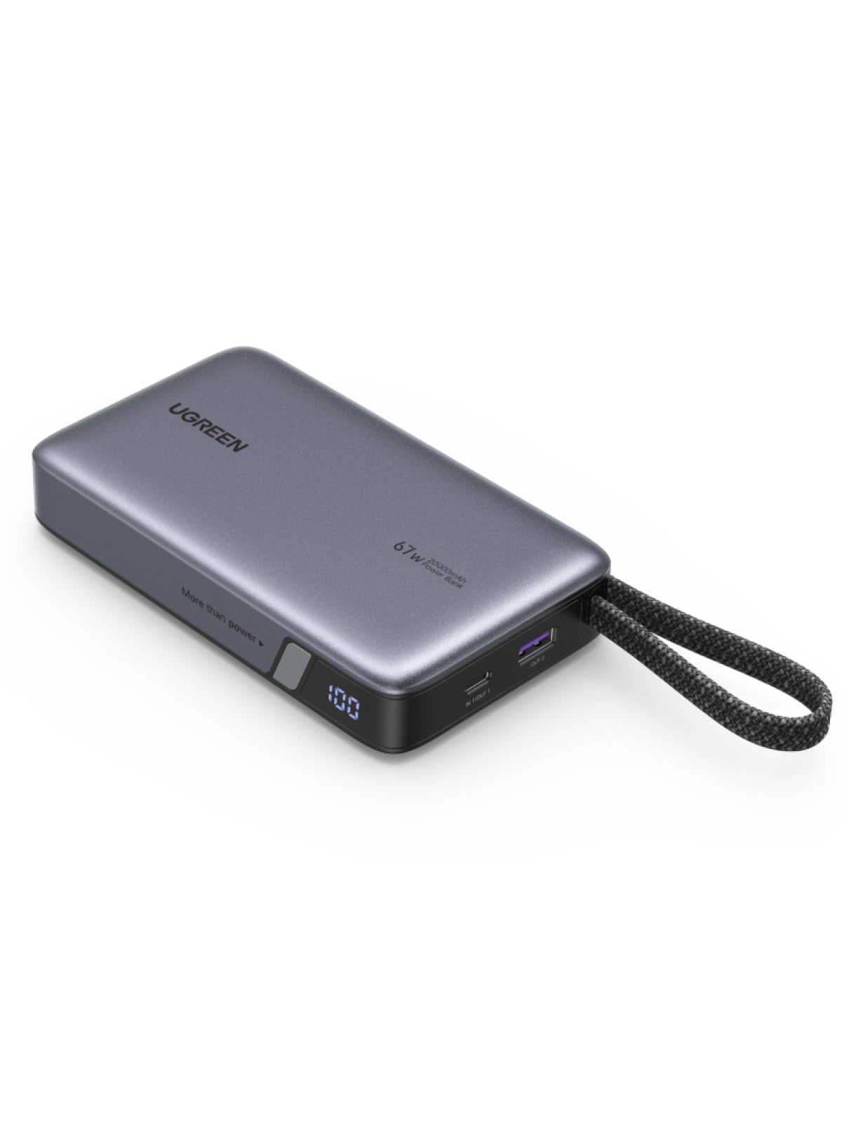 پاور بانک قابل حمل UGREEN 20000mAh 67W با کابل شارژ USB C، شارژر USB C PD3.0 باتری خارجی برای لپ‌تاپ، شیائومی نوت 14 پرو/14C، سامسونگ S25 الترا/تب، مک بوک، آیپد، آیفون 17 پرو 20000mAh 65W