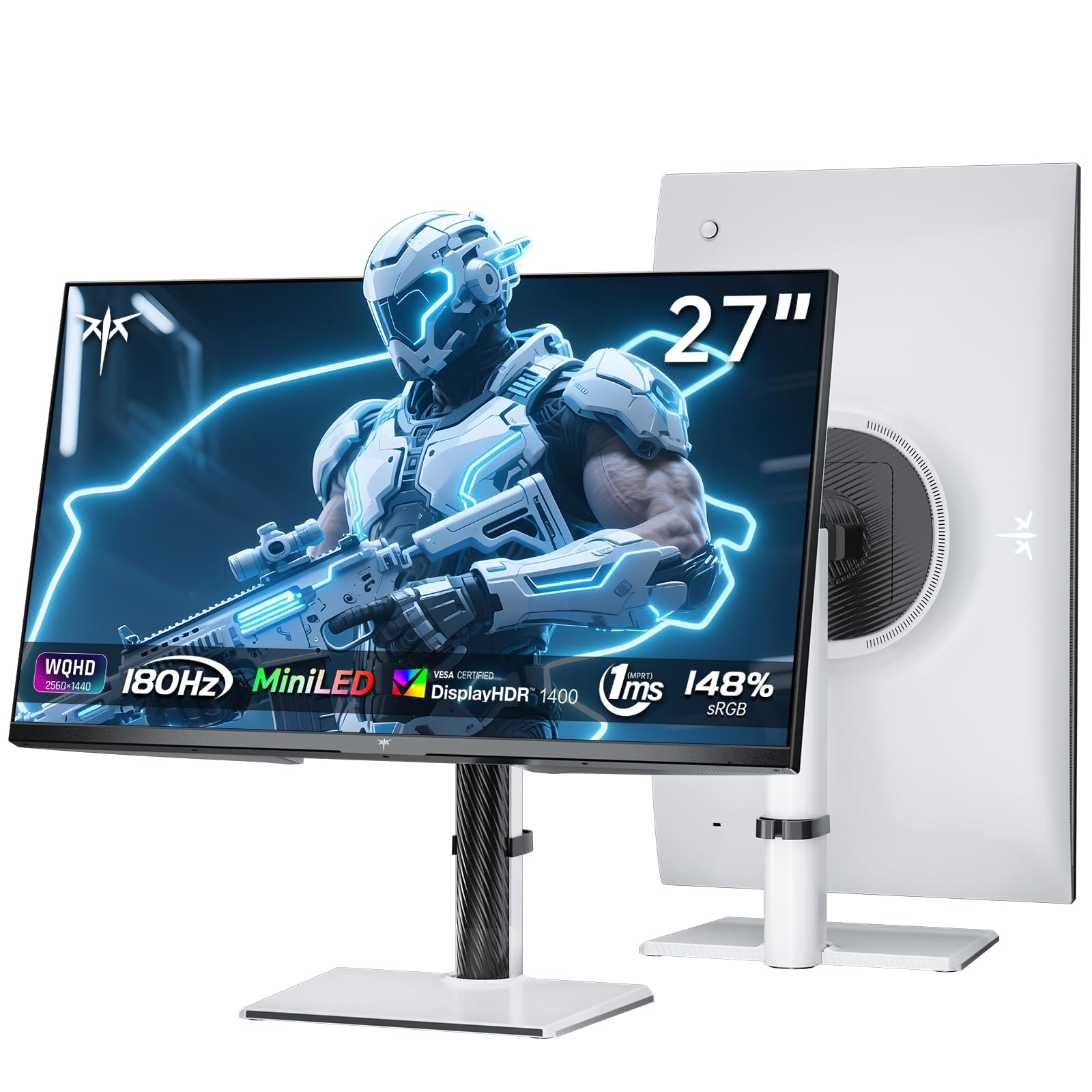 مانیتور بازی LED کوچک 27 اینچی KTC - مانیتور 1440P 2K، HDR1400، 180Hz، هماهنگ سازی تطبیقی، 148% sRGB، HDMI 2.0 × 2، DisplayPort 1.4 × 1، مانیتورهای بازیکن با ارتفاع قابل تنظیم و زوایای قابل تنظیم 27 اینچ QHD 180Hz Mini LED Flat