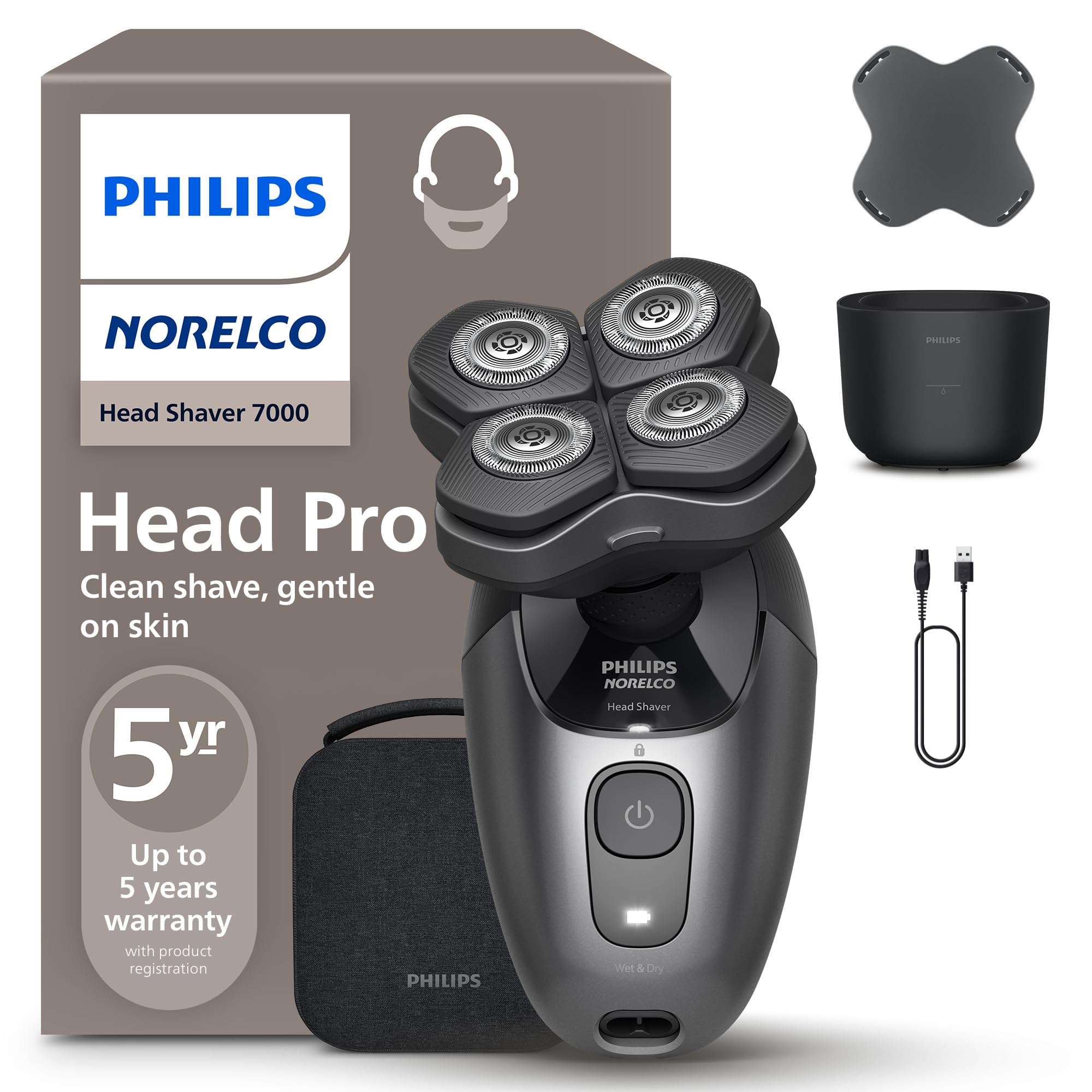 Philips Norelco Head Shaver Pro 7000, HS7980/40 سری ماشین‌اصلاح سر سیاه 7000
