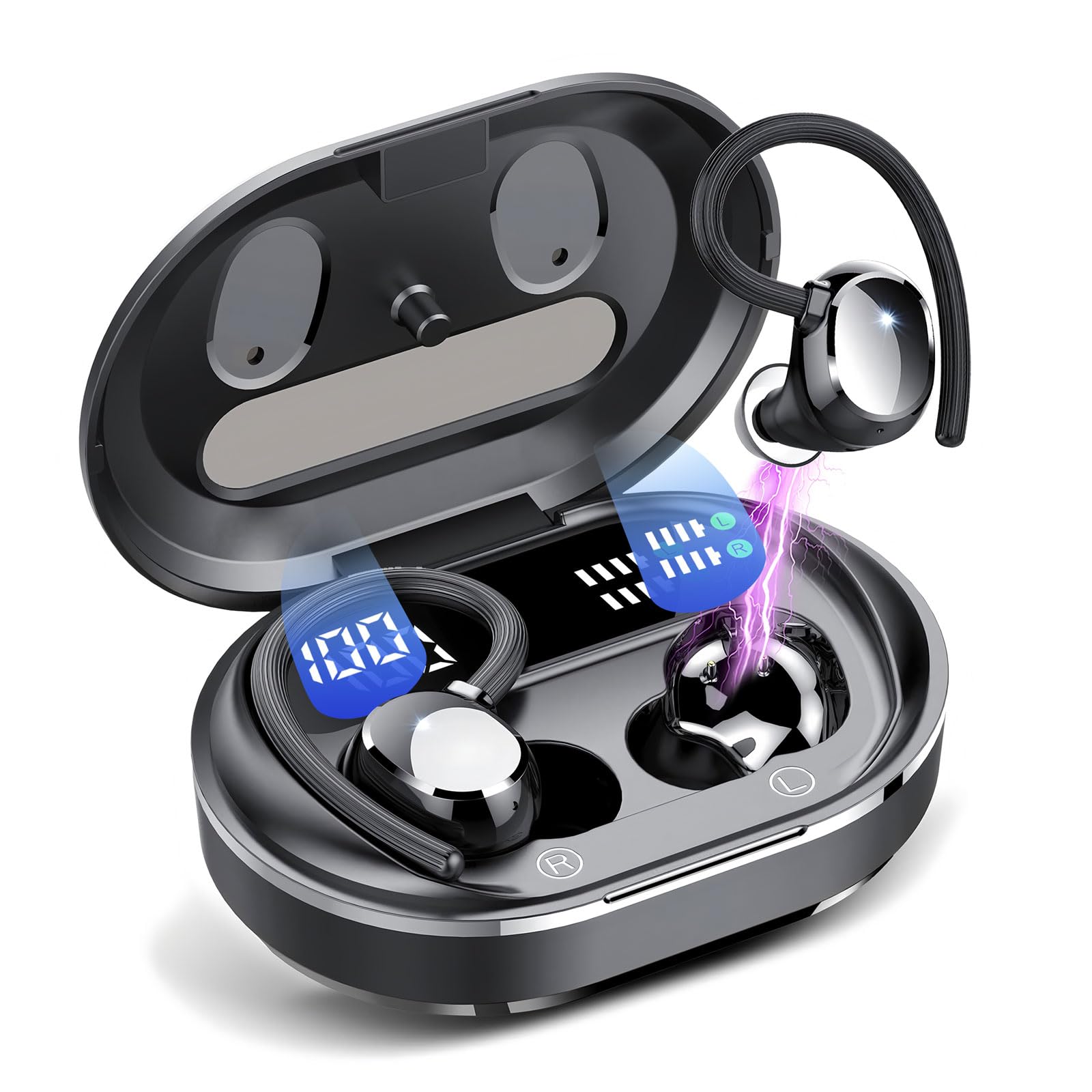 Garlo True Wireless Earbuds Bluetooth 5.4 Sports Headphones, Noise Cancelling Mic in Ear Buds, Sports Earphones with Ear hooks, Waterproof, 40H, Deep Bass, Workout, Sport Earbuds for Running