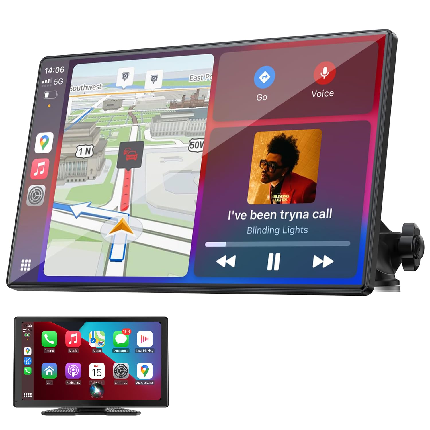 صفحه Carplay برای خودرو، 9 اینچ بی‌سیم CarPlay و اندروید اتو - ارتقاء قابل حمل با صفحه لمسی، بلوتوث، لینک آینه، کنترل صوتی، تماس‌های آزاد، پلاگ اند پلی صفحه Car Play
