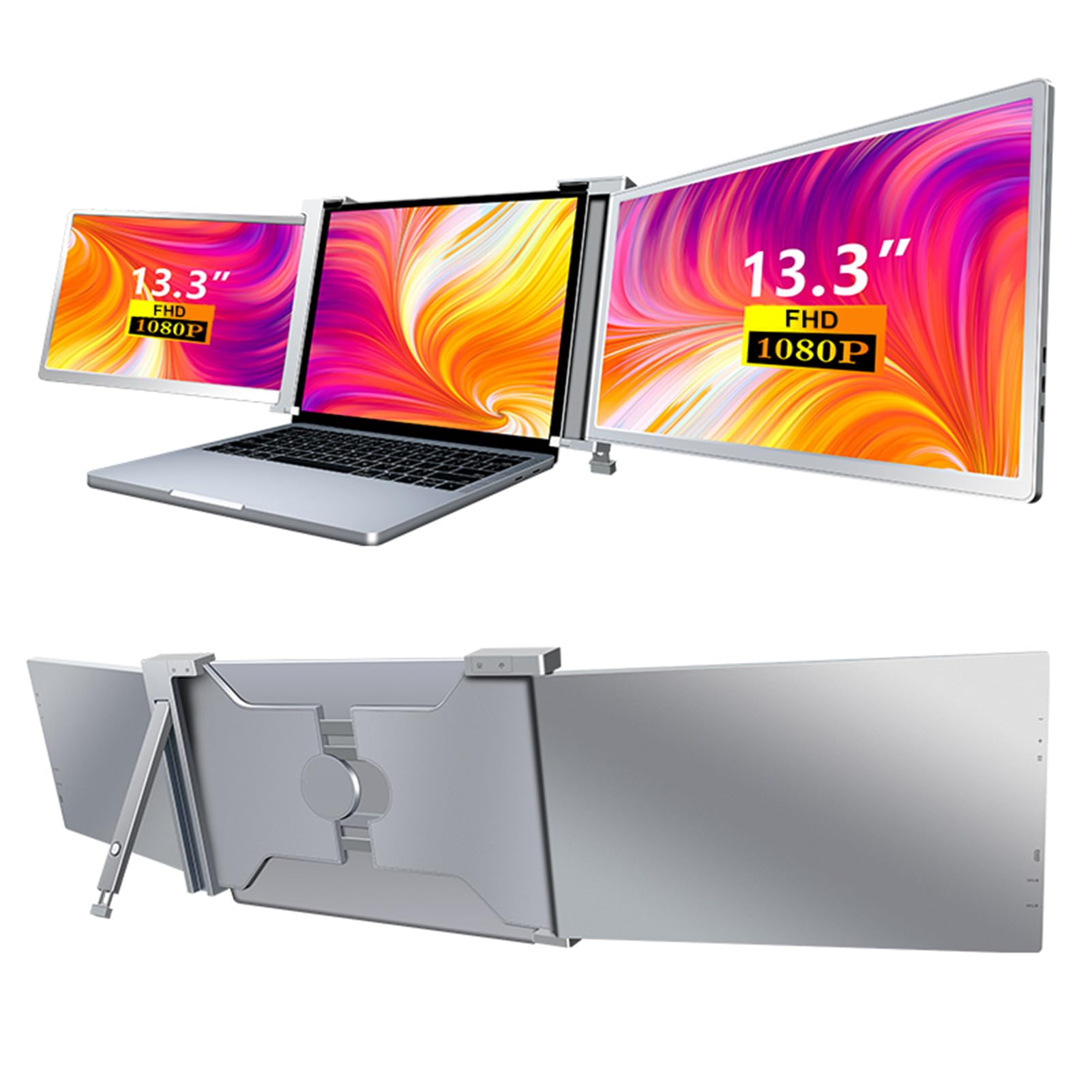 مانیتور لپ تاپ Gearwell ، توسعه دهنده صفحه نمایش 13.3 اینچ 1080P FHD با سه صفحه نمایش با قابلیت تاشو و کیف حمل ، توسعه دهنده مانیتور قابل حمل برای لپ تاپ