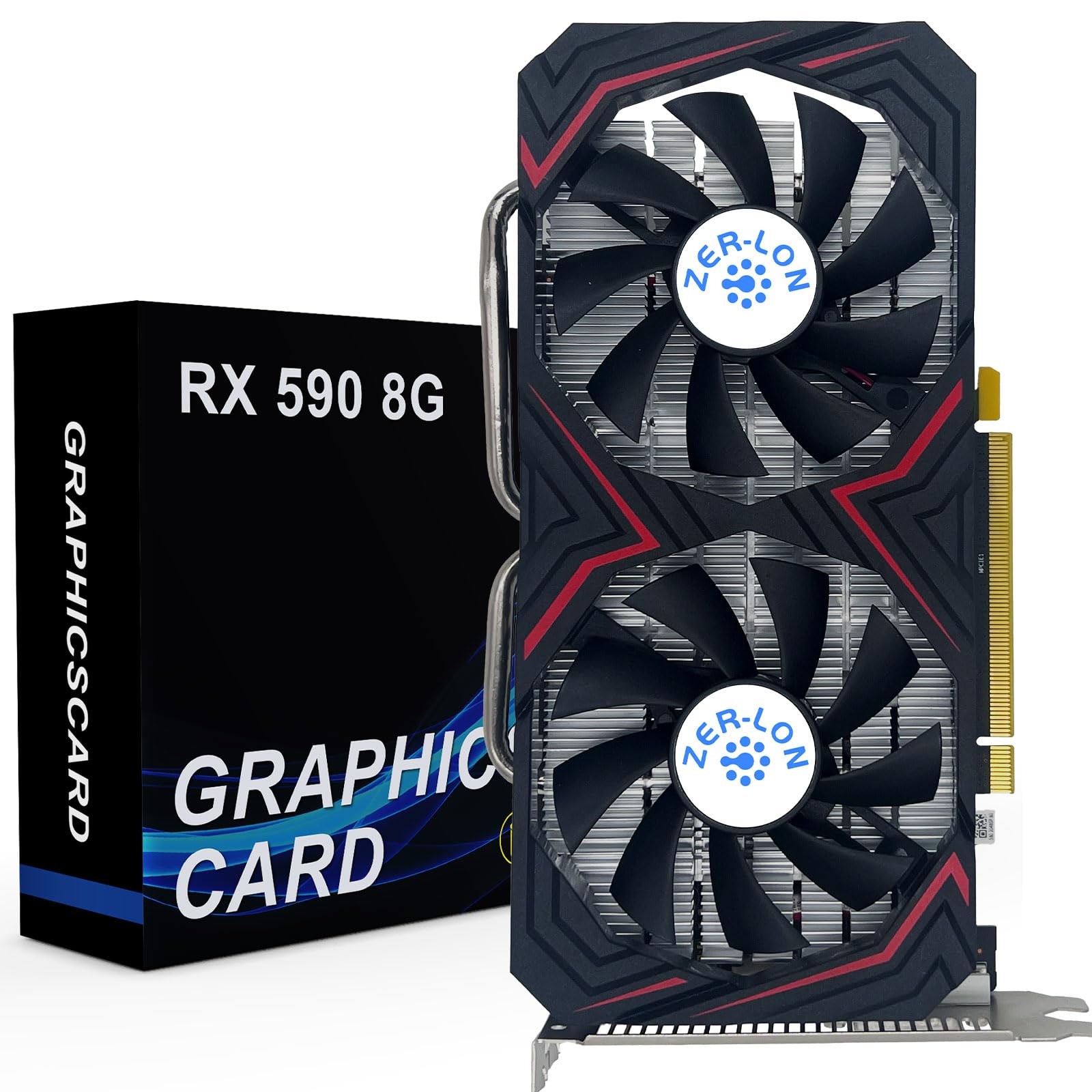 ZER-LON کارت گرافیک Radeon RX 590 با 8 گیگابایت GME، 2304SP GDDR5، 256 بیت، PCIe 3.0×16، GPU مخصوص بازی‌های رایانه‌ای با دو فن خنک‌کننده و پورت‌های HDMI/DP/DVI و پشتیبانی از 8K