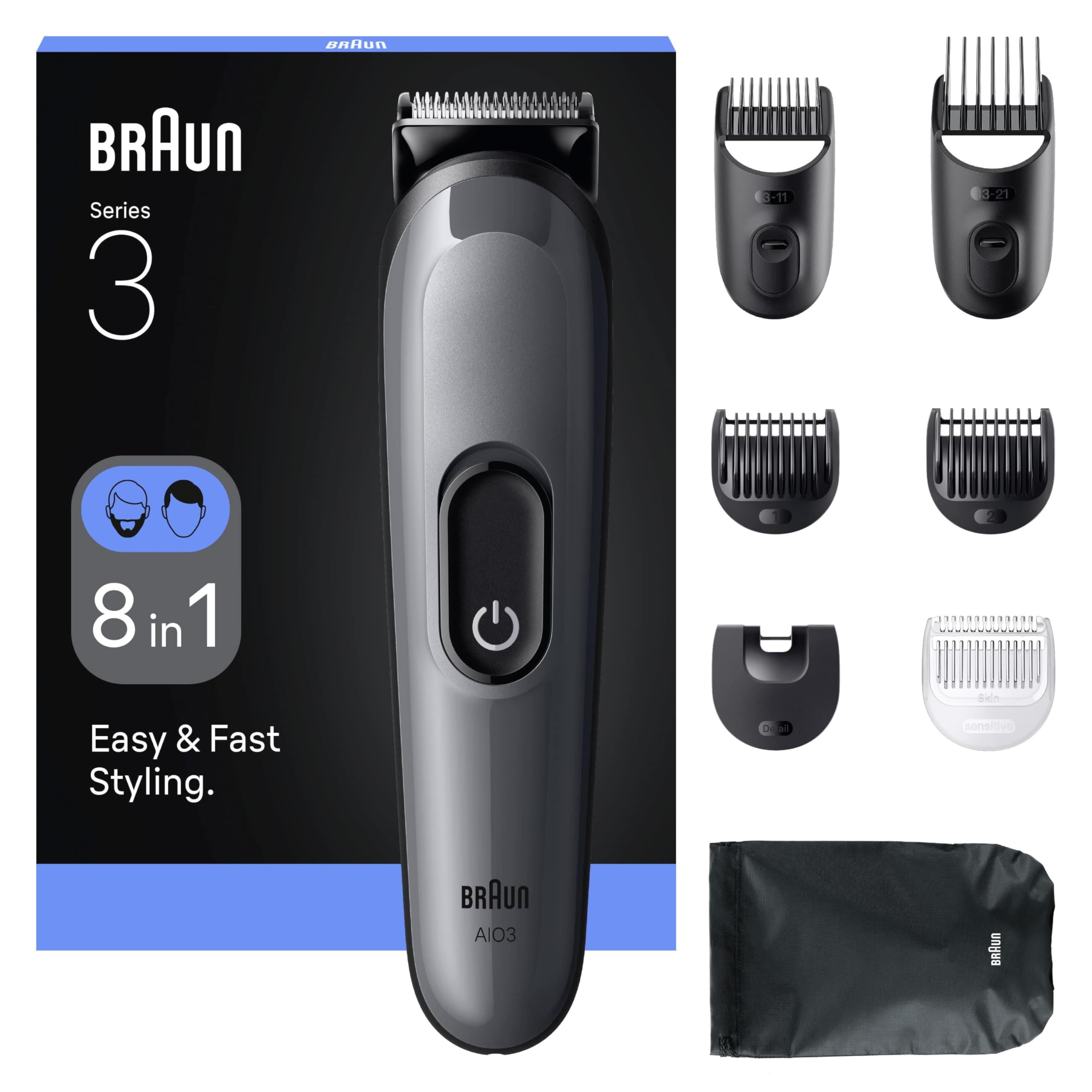 سری All-in-One از Braun Series 3 AIO 3540، کیت مراقبت از زیبایی 8 در 1، تیغه فوق العاده تیز، 14 تنظیم طول، باتری 50 دقیقه، تیغه فوق العاده تیز، طراحی شده در آلمان - Grey MGK 3540
