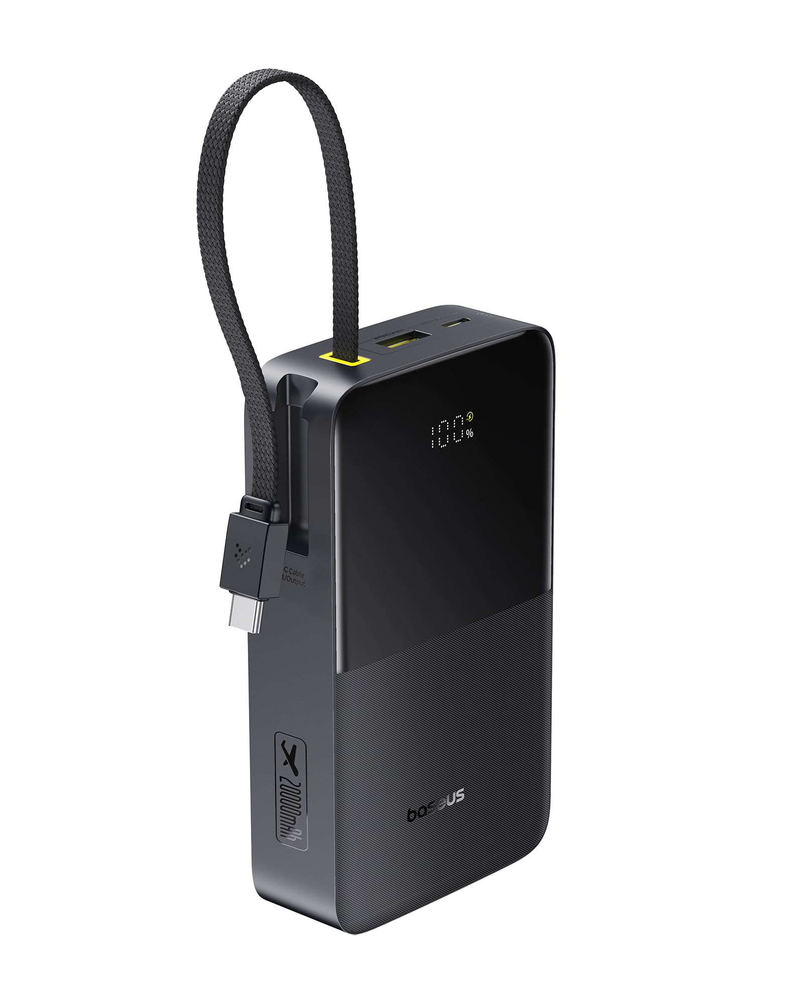 پاور بانک Baseus EnerFill Bipow2 Pro با ظرفیت 20000 میلی آمپر ساعت با پشتیبانی از شارژ سریع 22.5 وات USB-C PD و QC 3.0، دارای کابل USB-C نایلونی داخلی، نمایشگر دیجیتال LED، شارژر قابل حمل کوچک برای آیفون 16، تایید شده توسط هواپیما، رنگ مشکی 20،000 میلی آمپر ساعت - 22.5 وات