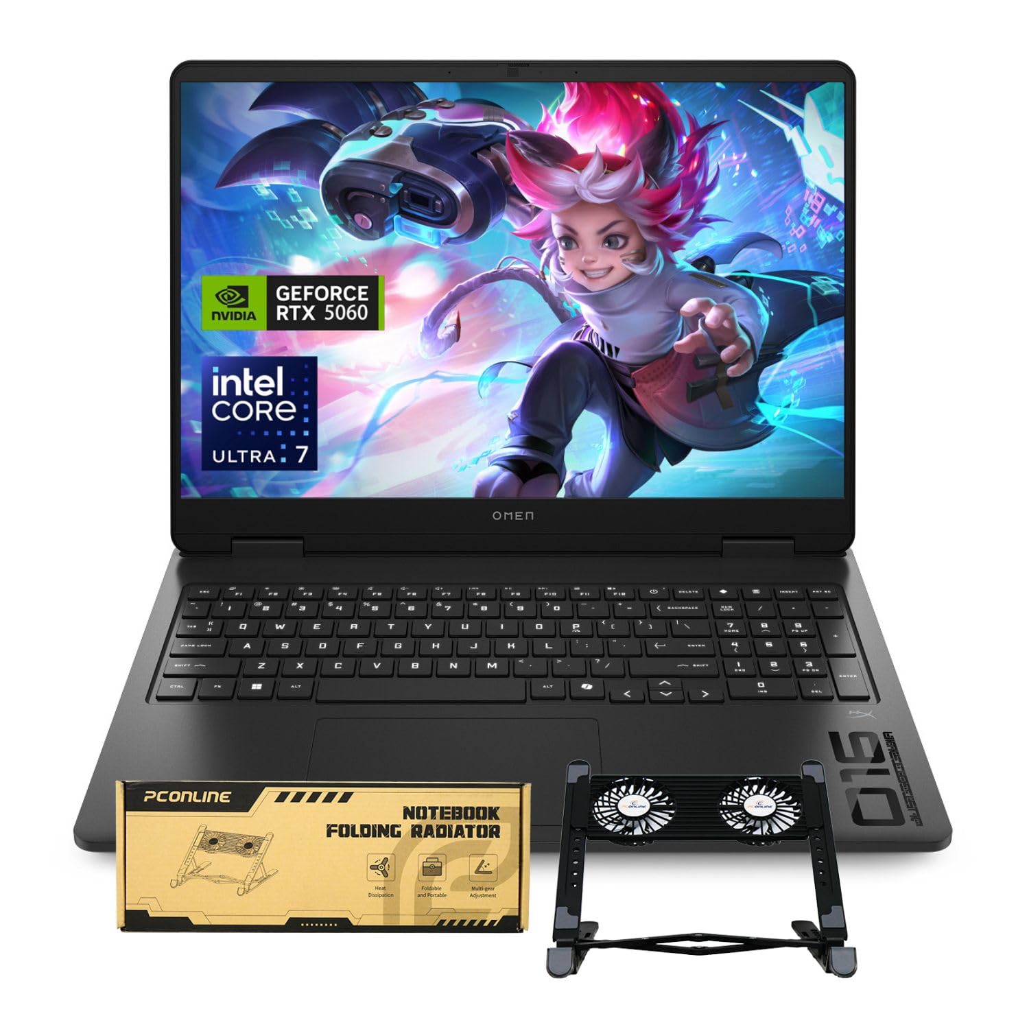 ترجمه: لپ تاپ بازی HP OMEN 16 Ultra Slim RTX 5060 2025 AI Pro، صفحه نمایش 16 اینچی FHD+ 144Hz، Intel Ultra 7 255H(بهتر از Intel i7-14700)، NVIDIA RTX 5060، 64GB DDR5 RAM، 1TB SSD، باندل با خنک کننده لپ تاپ PCO 64GB RAM | 1TB SSD مشکی
