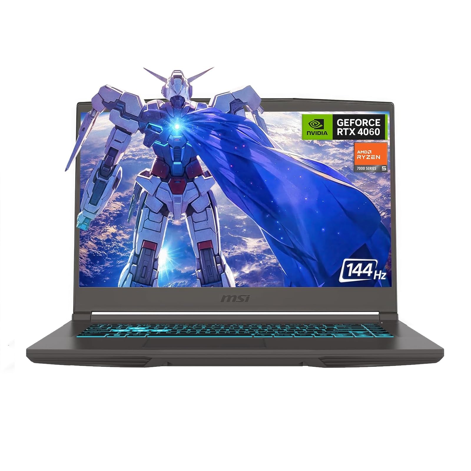 لپ تاپ بازی MSI 15.6 اینچ 144Hz با نمایشگر FHD نازک، پردازنده AMD Ryzen 5 7535HS، کارت گرافیک NVIDIA GeForce RTX 4060، 32GB DDR5، 1TB NVMe SSD، صفحه کلید با نور پس‌زمینه، WiFi 6E، ویندوز 11، رنگ خاکستری Cosmos، ایستاده تاشو لپ تاپ EAT با 32GB DDR5 RAM و 1TB SSD و پردازنده AMD Ryzen 5 7535HS و کارت گرافیک GeForce RTX 4060