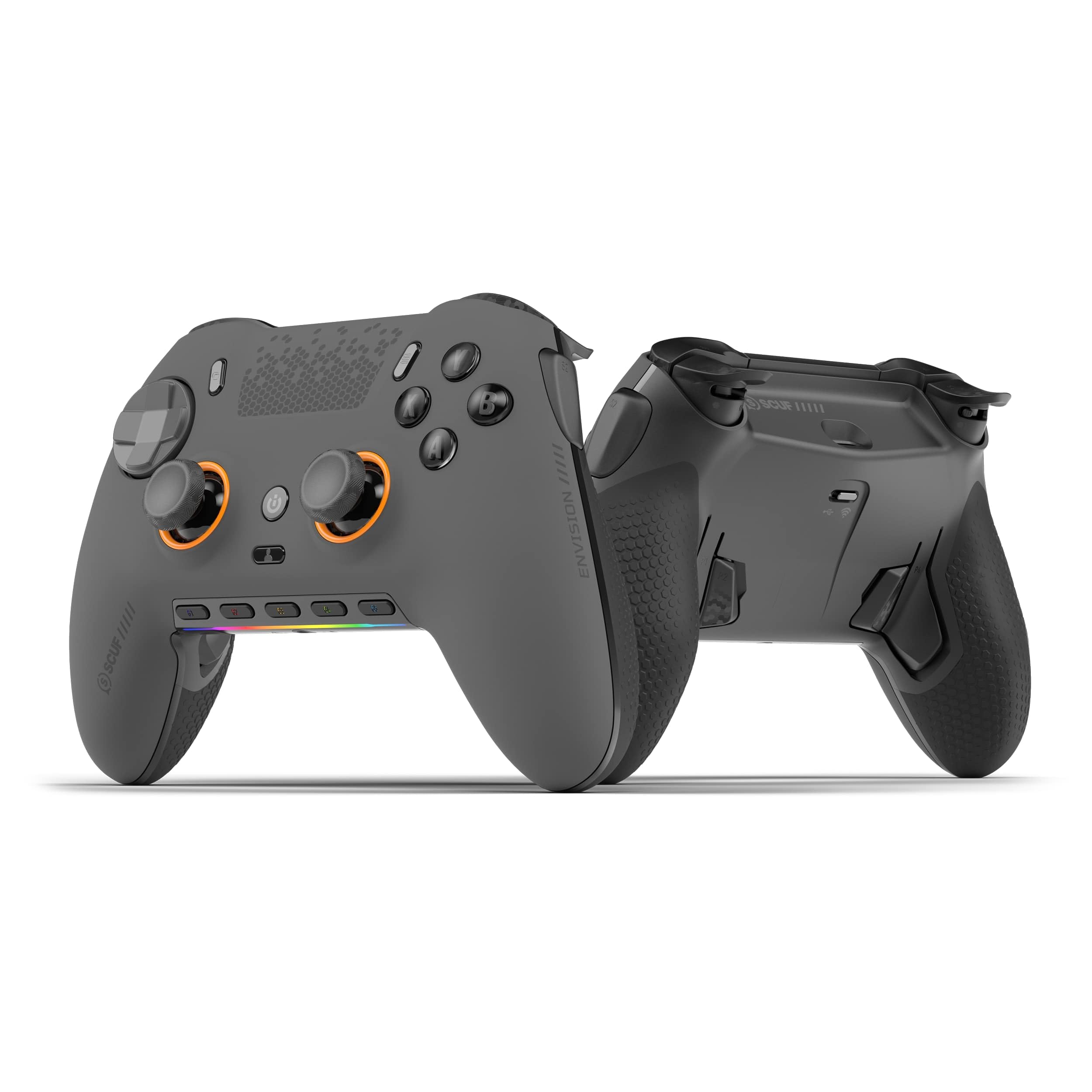 کنترلر بازی بی‌سیم SCUF ENVISION PRO برای کامپیوتر - دارای دکمه های Anti-Drift Thumbsticks - پنج کلید قابل تنظیم مجدد G-Keys - دکمه های پشتی قابل تنظیم مجدد - دکمه های شتابی فوری - رنگ گری آهنی