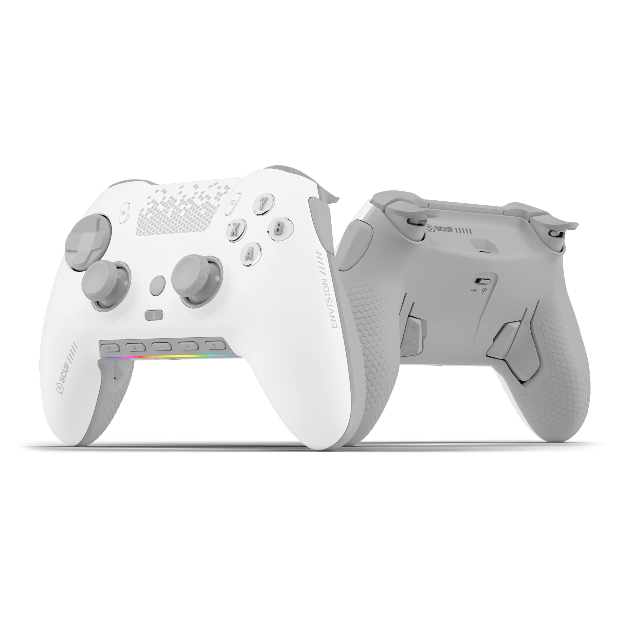 کنترلر بازی بی‌سیم SCUF ENVISION PRO برای کامپیوتر - دسته‌های بازوکنترل ضد-میله - پنج کلید قابل بازنویسی G-Keys - پدل‌های عقب قابل بازنویسی - دکمه‌های فوری - سفید