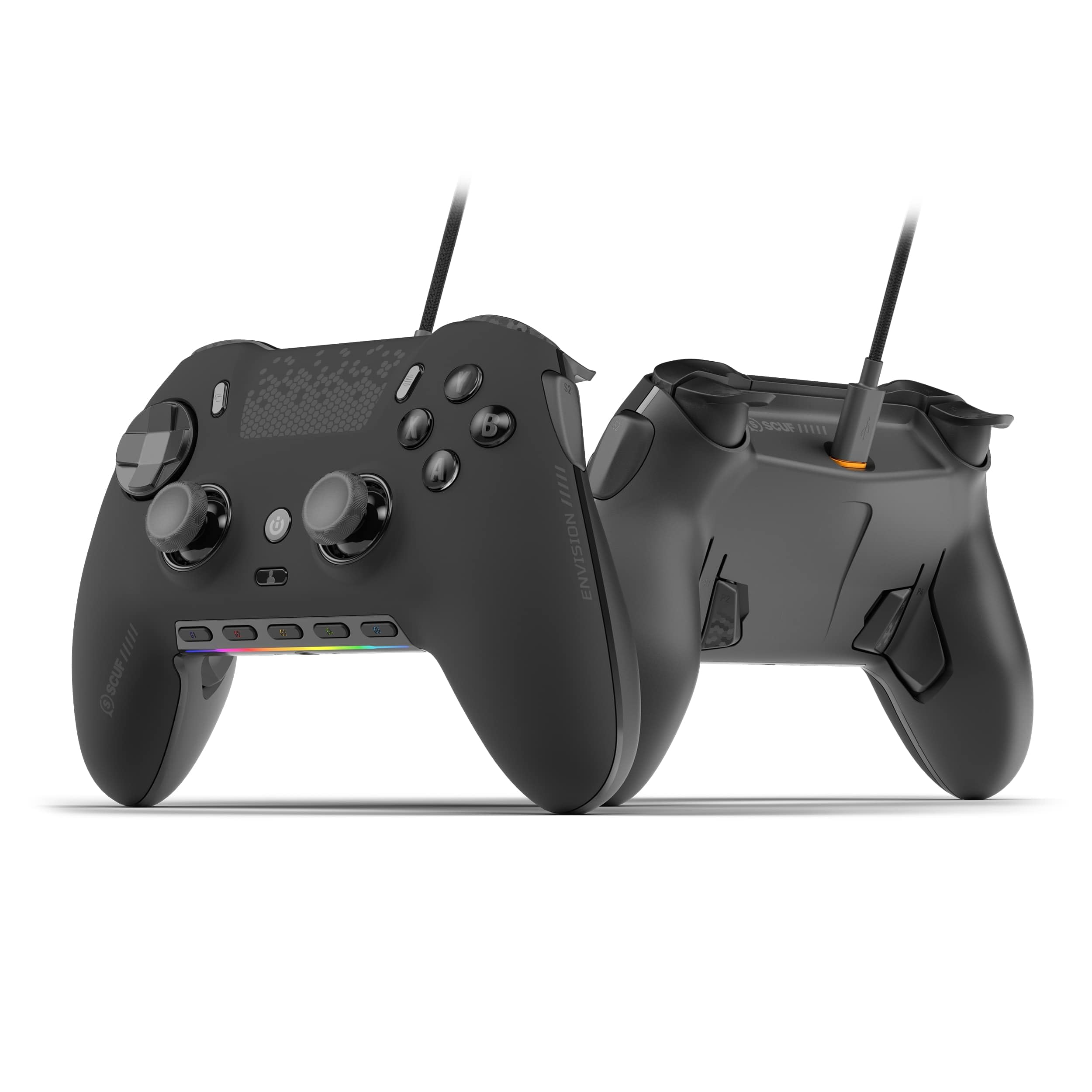 دسته بازی SCUF ENVISION با سیم برای کامپیوتر - دارای پنج استیک قابل تنظیم - دارای پنج کلید G قابل تنظیم - دارای دکمه های پشتی قابل تنظیم - رنگ مشکی