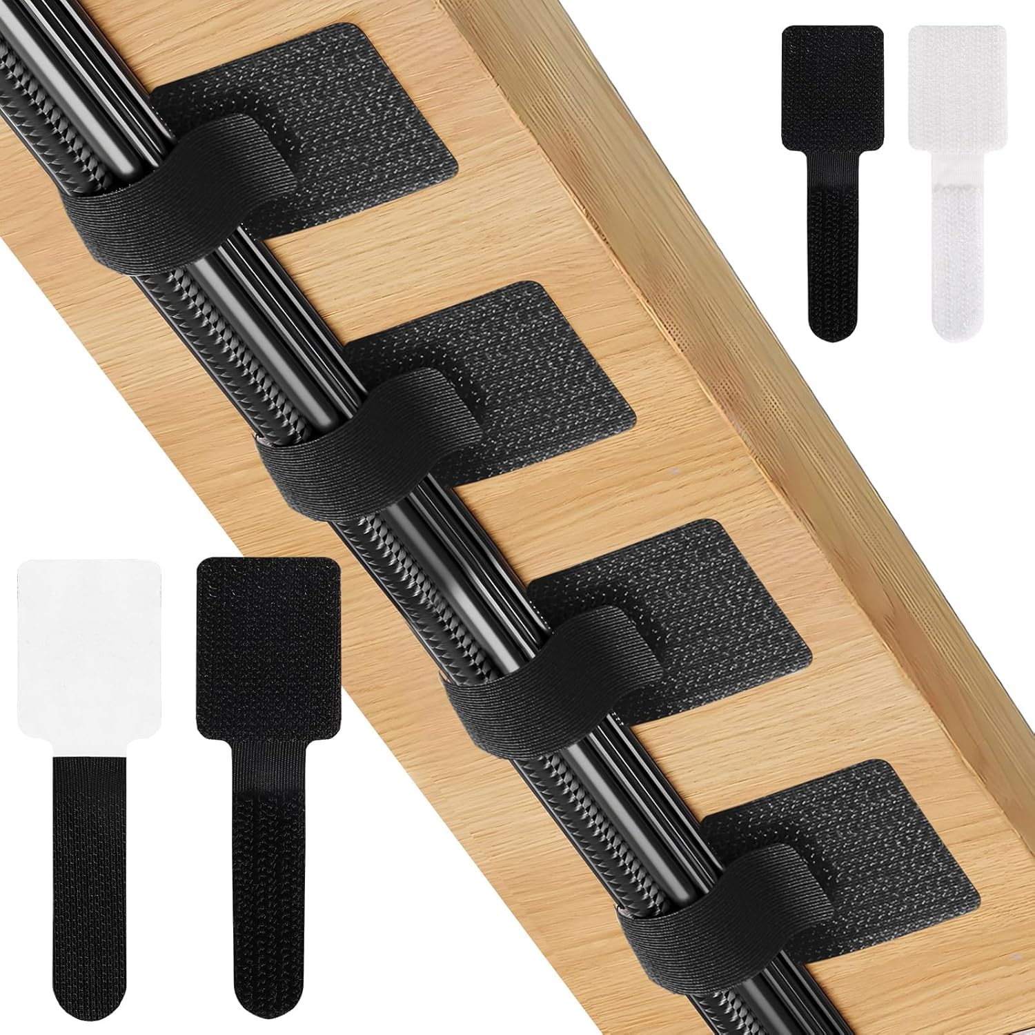 50 PCS Reusable Cable Ties, 28mm Wide Strong Adhesive Backing, No Residue Hook & Loop Fasteners for Desk/Data/Wall Organization​
