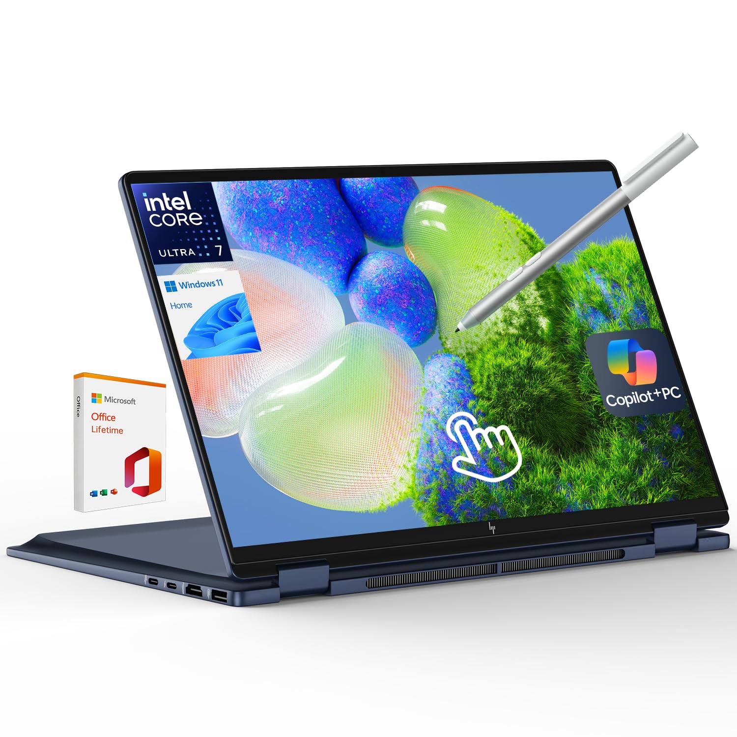 لپ تاپ چند کاره HP OmniBook X Flip 2-in-1، کامپیوتر لپ تاپ صفحه نمایش لمسی 2K 14 اینچی، پردازنده Intel Core Ultra 7، کارت گرافیک Arc 140V GPU Copilot+ PC، 16 گیگابایت رم، 1 ترابایت حافظه جامد SSD، Thunderbolt 4، همراه با نرم افزار اداری مادام العمر، ویندوز 11 Home، رنگ آبی جویای هوایی 16 گیگابایت رم | 1 ترابایت حافظه جامد SSD ویندوز 11 Home‎