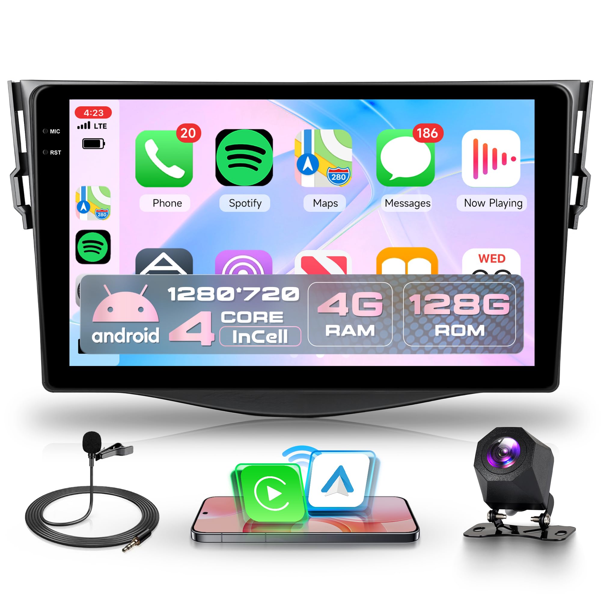 رادیو اندروید اتصال بی‌سیم 4G+128G برای خودروی تویوتا RAV4 مدل‌های ۲۰۰۷-۲۰۱۲