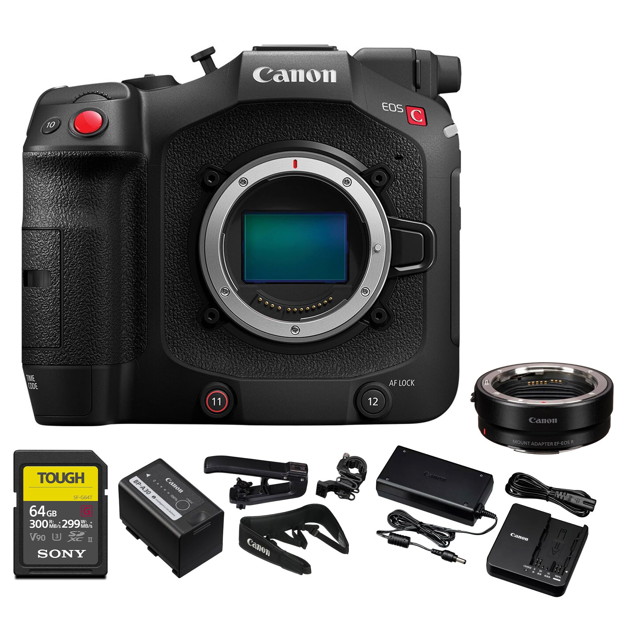 دوربین سینمایی Canon EOS C80 - دوربین Full-Frame 6K با سنسور BSI، C-Log 2/3، فیلتر ND داخلی و فوکوس اتوماتیک Dual Pixel (6389C002) + آداپتور Canon EF-EOS R + کارت حافظه 64GB