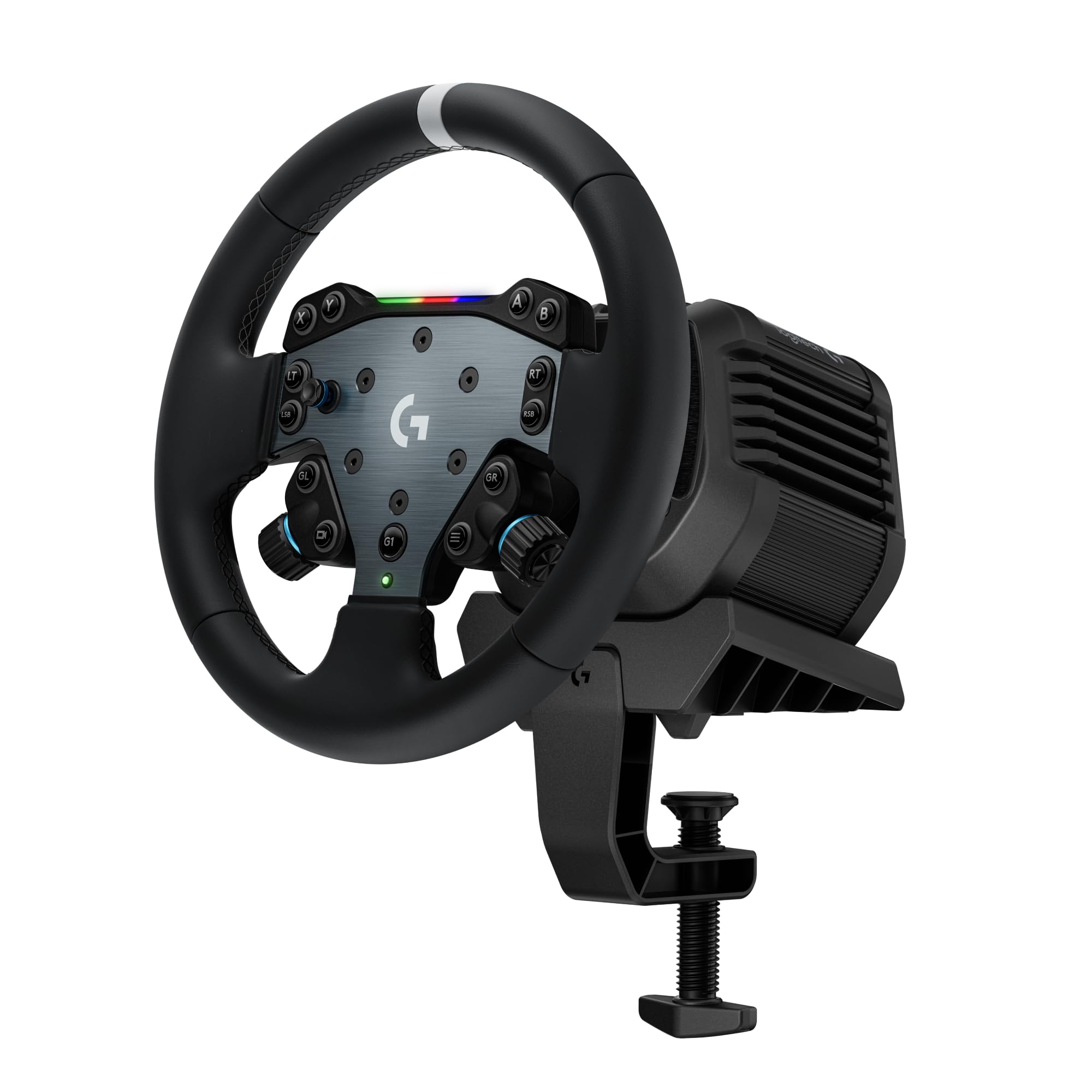 سیستم Logitech G RS50، مجموعه سه تکه فرمان ماشین‌رانی شبیه‌ساز - پایه‌ی چرخ RS50 با درایو مستقیم 8 نیوتن-متر، هاب چرخ RS با 13 دکمه و چرخ گرد RS با قطر 11 اینچ - برای سیستم PC RS50 (3 قطعه)
