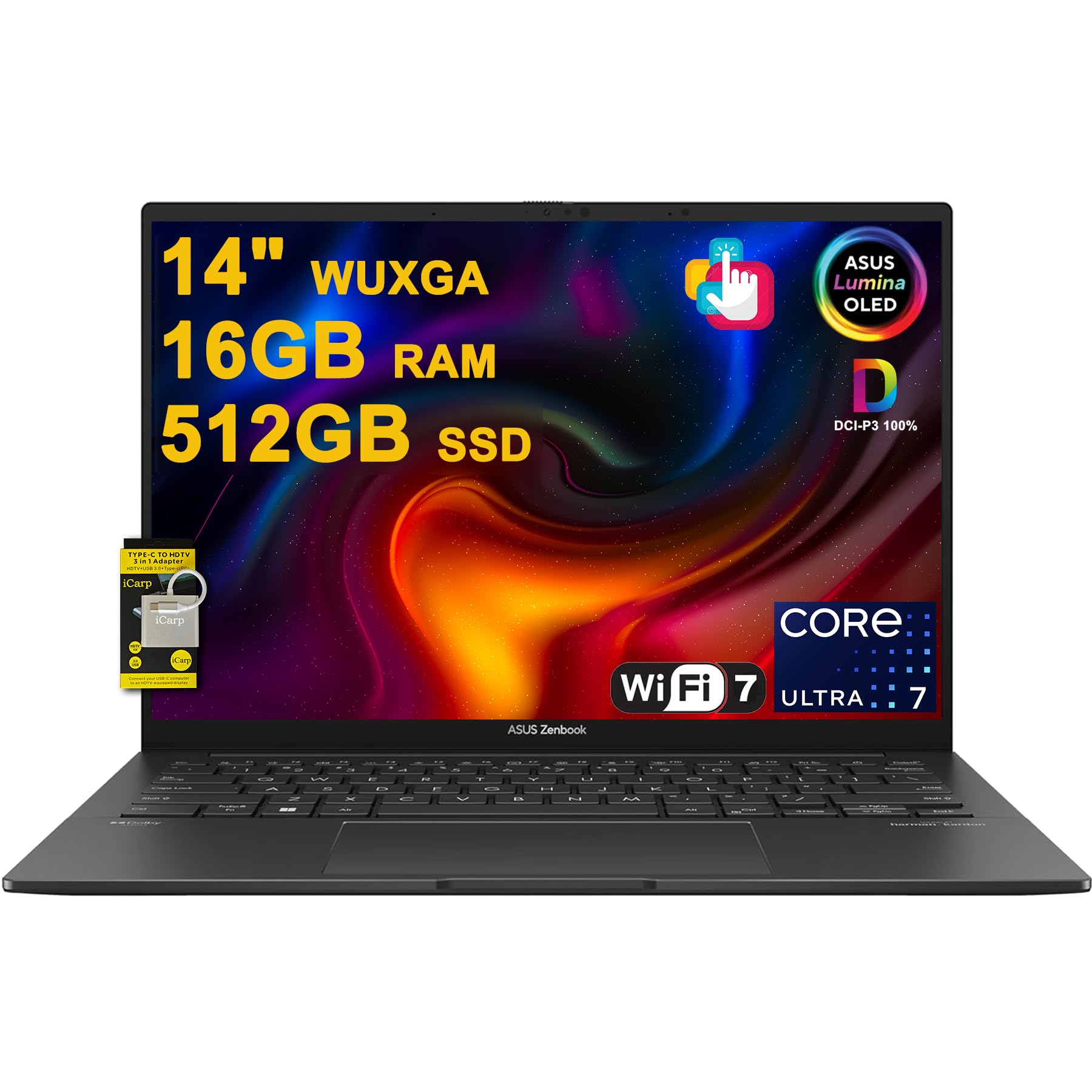 لپ تاپ خالق ASUS Zenbook 14 با صفحه نمایش OLED لومینا 14 اینچ وضوح بالای WUXGA لمسی (100٪ DCI-P3 ، HDR با نور 500 نیت) ، Intel Core i7 16 هسته‌ای Ultra 7 255H (تا 13 TOPS) ، 16GB RAM ، 512GB SSD برای حرفه‌ایان کسب و کار ، ویندوز 11 ICP Hub با Copilot AI 16GB RAM | 512GB SSD Ultra 7 255H