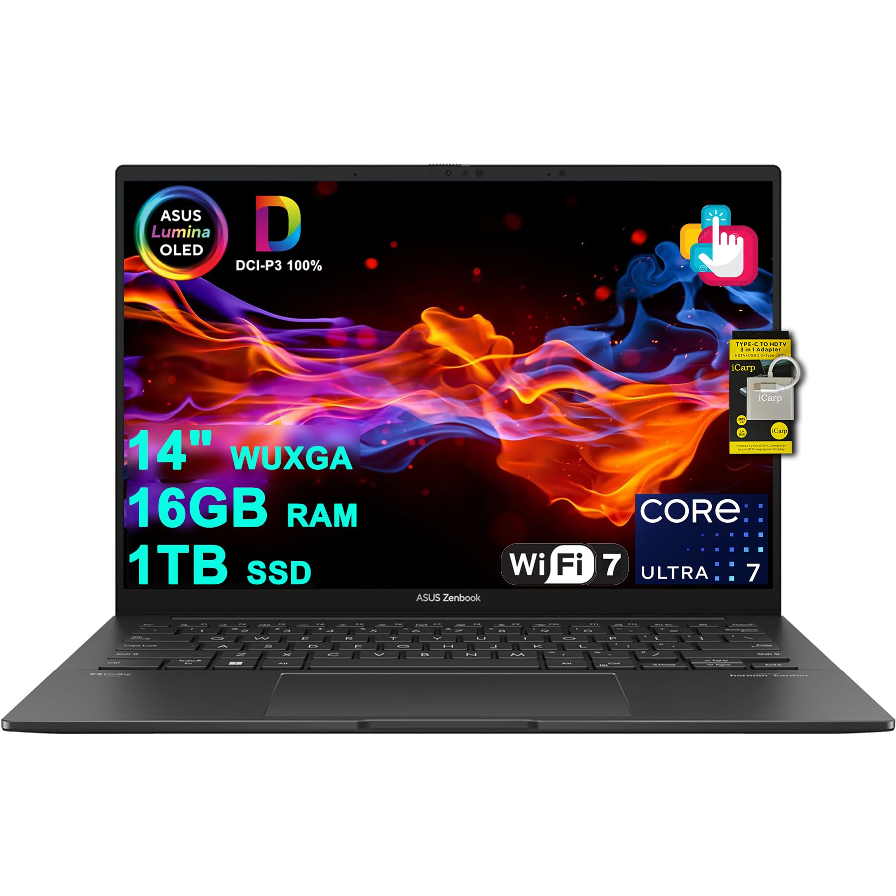 لپ تاپ سازنده ASUS Zenbook 14 Creator 14 اینچی با صفحه نمایش WUXGA Lumina OLED Touch (HDR 500nits، 100٪ DCI-P3)، Intel 16-core Ultra 7 255H (تا 13 Tops)، 16GB RAM، 1TB SSD برای کارهای تجاری با ویندوز 11، Hub ICP با Copilot AI، 16GB RAM، 1TB SSD Ultra 7 255H.
