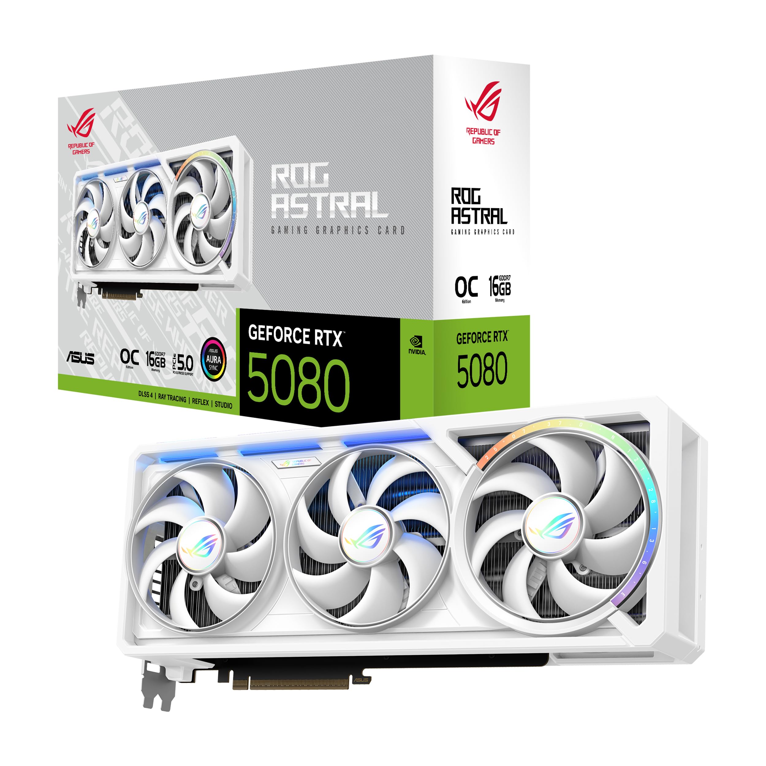 ASUS ROG Astral GeForce RTX™ 5080 16GB GDDR7 White OC Edition - Quad-Fan Graphics Card Delivering unprecedented Airflow and air Pressure for Optimal Performance ROG Astral RTX5080|OC|White