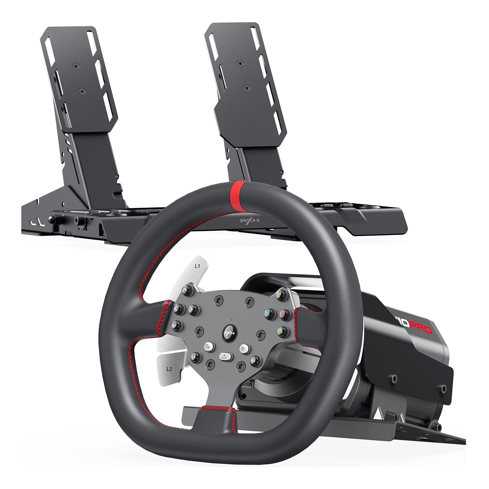 چرخ دنده و پدال PXN V10 Ultra Direct Drive Racing – چرخ الهی فیدبک 3.2 نیوتن برای بازی با دسته چرم مصنوعی و شیفتر پدال – مجموعه شبیه‌سازی مسابقه برای کامپیوتر، PS4، Xbox One، Xbox Series X/S