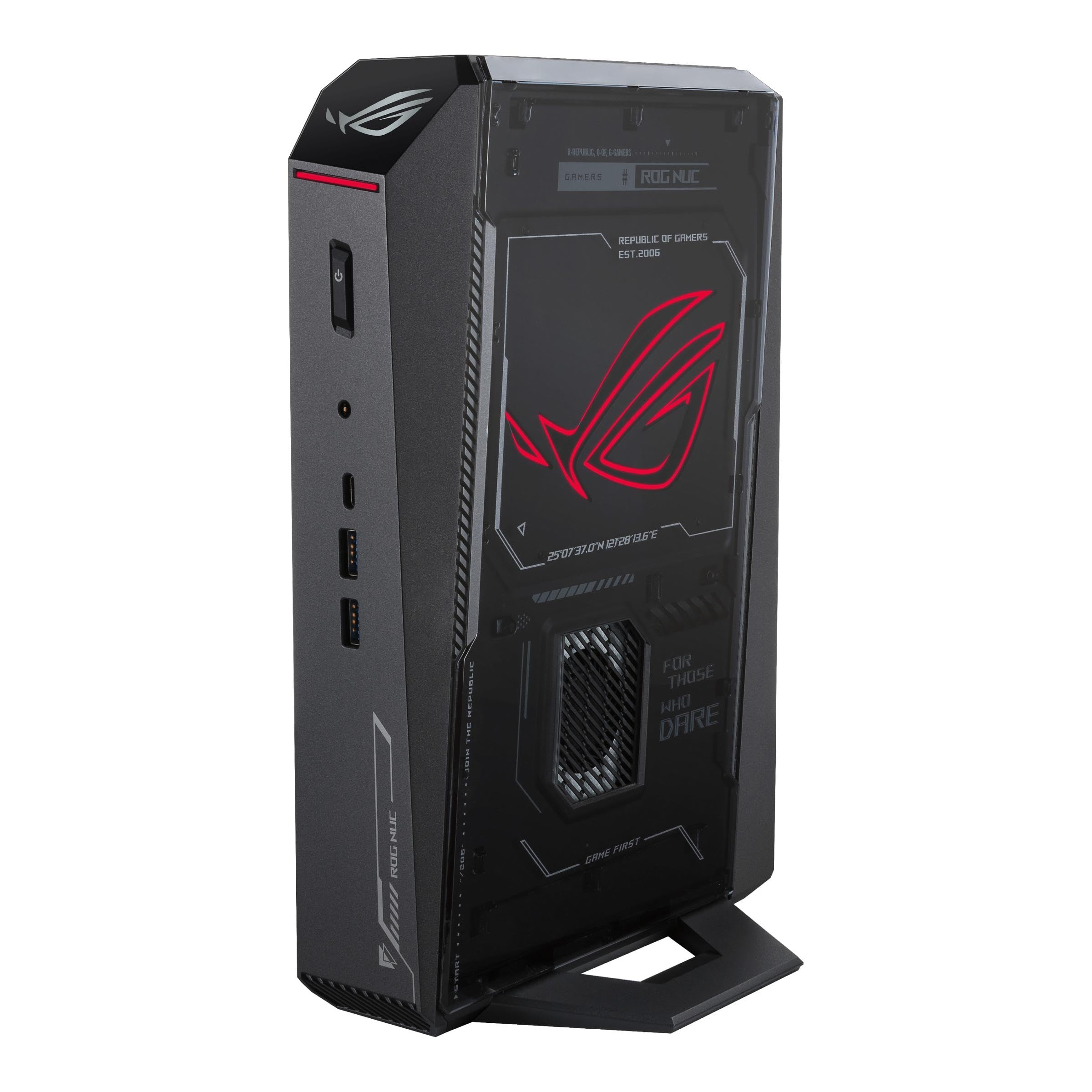 ROG NUC (2025) یک کامپیوتر کوچک بازی با پردازنده اینتل® Core™ Ultra 7 (سری 2) ARL-HX، CPU NVIDIA® GeForce RTX™ 5060 MobileGPU، 32 گیگابایت رم DDR5، 1 ترابایت حافظه جامد NVMe، Thunderbolt™ 4، سه فن خنک کننده و نورپردازی ARGB Core Ultra 7|RTX 5060 32GB RAM|1TB SSD است.