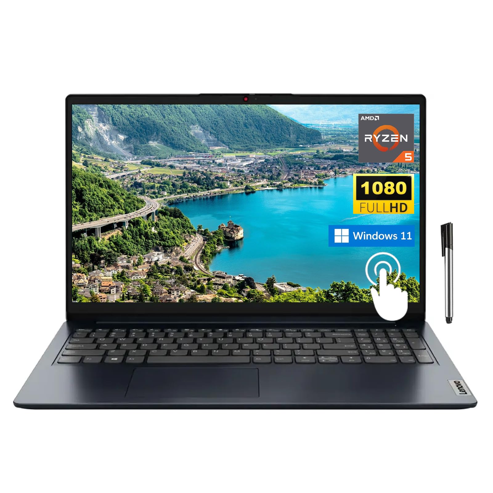 لپ تاپ لنوو ایدیاپد لمسی، صفحه نمایش 15.6 اینچ با کیفیت Full HD (1920x1080) IPS و 300 نیت با قابلیت ضد تابش، پردازنده AMD Ryzen 5 7520U، رم 8GB LPDDR5، حافظه داخلی 256GB SSD، گرافیک AMD Radeon، ویندوز 11 هوم، رنگ آبی Abyss، همراه با یک فلش USB 16GB Eat. (8GB LPDDR5 RAM، 256GB SSD، صفحه نمایش لمسی، پردازنده AMD Ryzen 5 7520U)